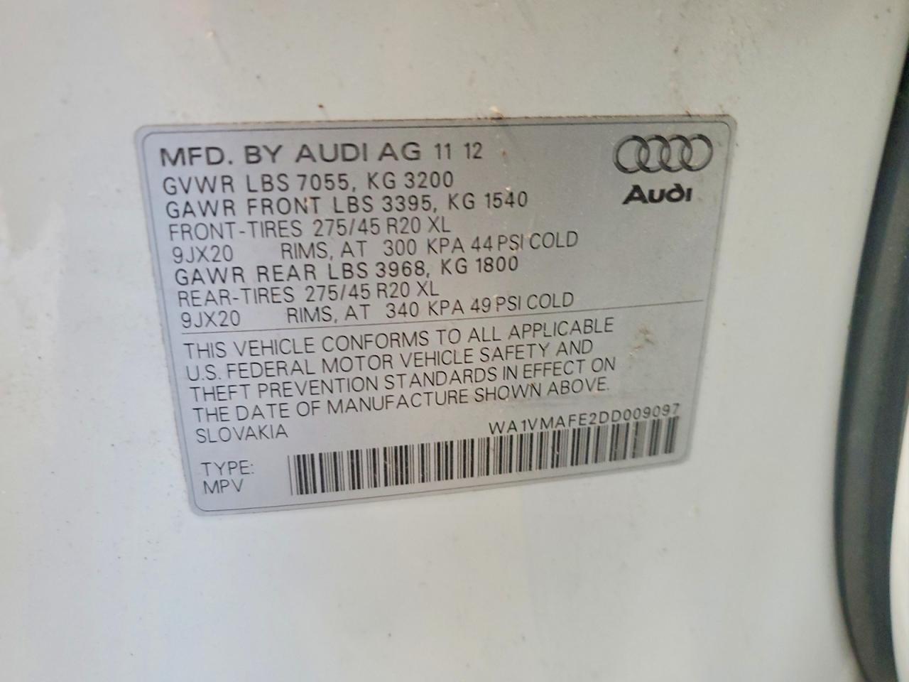 2013 Audi Q7 Prestige Cream vin: WA1VMAFE2DD009097