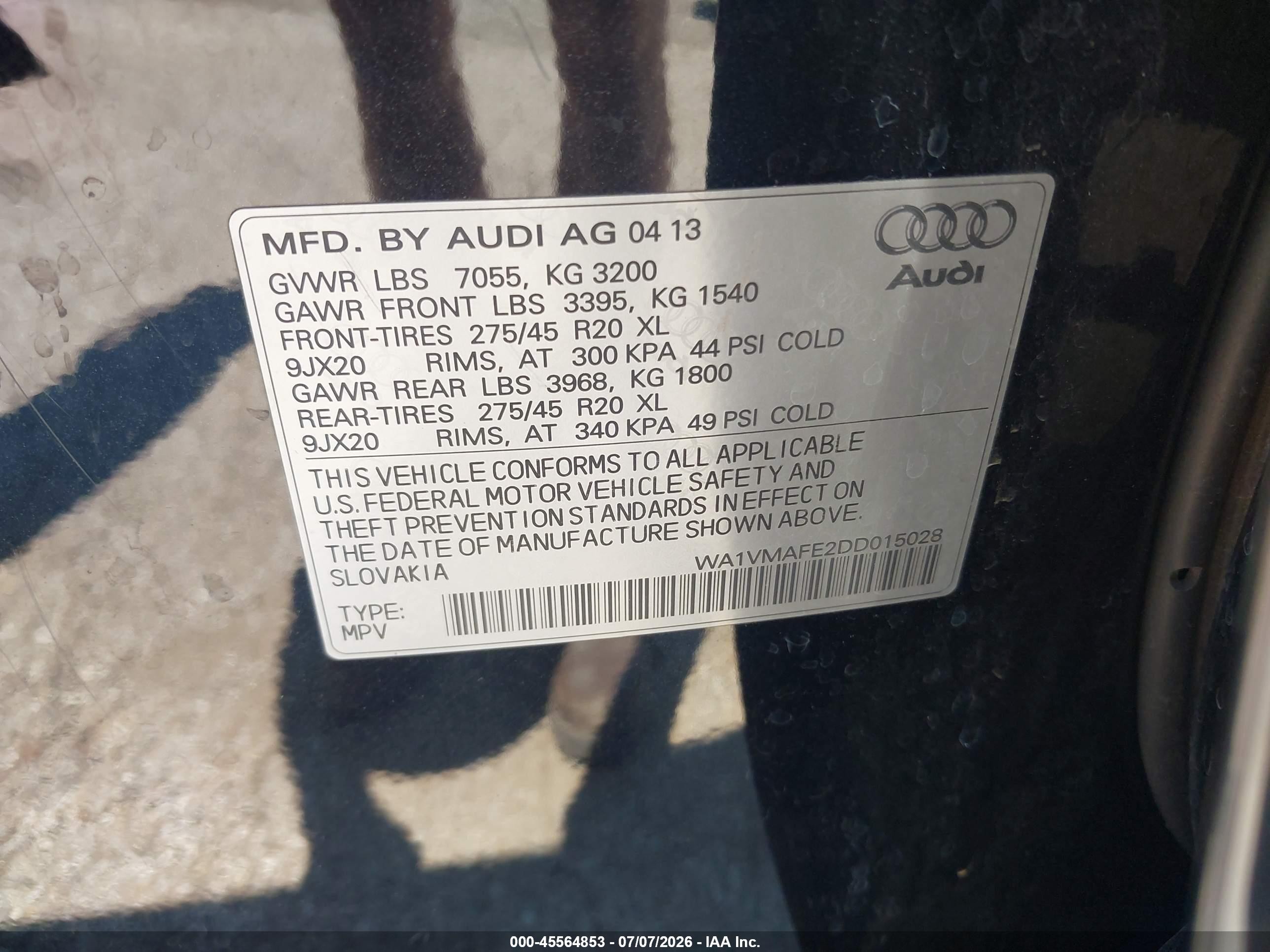 2013 Audi Q7 3.0 Tdi Premium Black vin: WA1VMAFE2DD015028