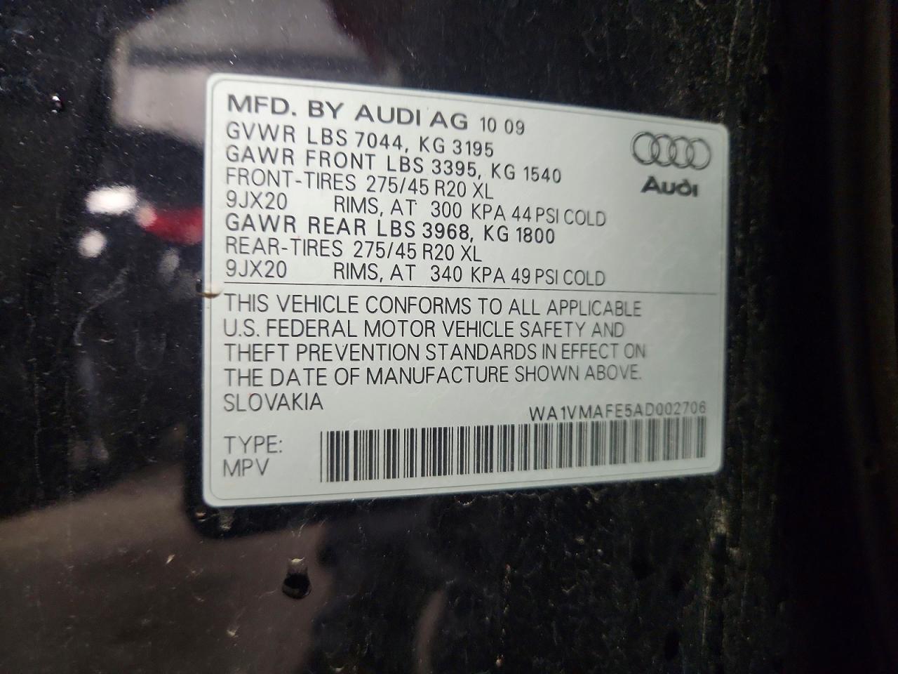 2010 Audi Q7 Prestige Black vin: WA1VMAFE5AD002706
