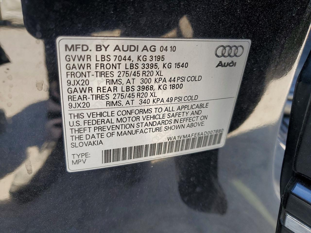 2010 Audi Q7 Prestige Black vin: WA1VMAFE5AD007680