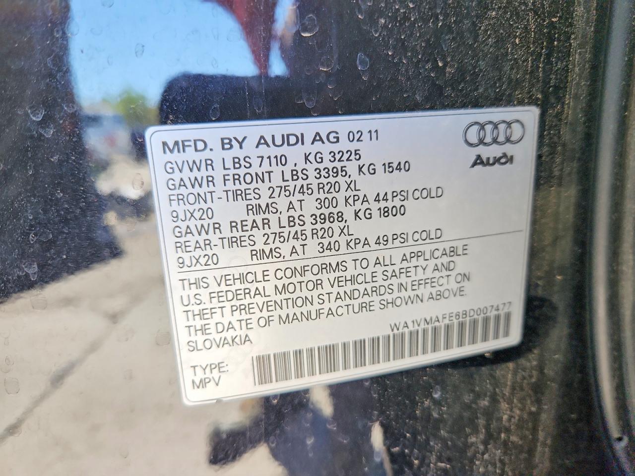 2011 Audi Q7 Prestige Charcoal vin: WA1VMAFE6BD007477