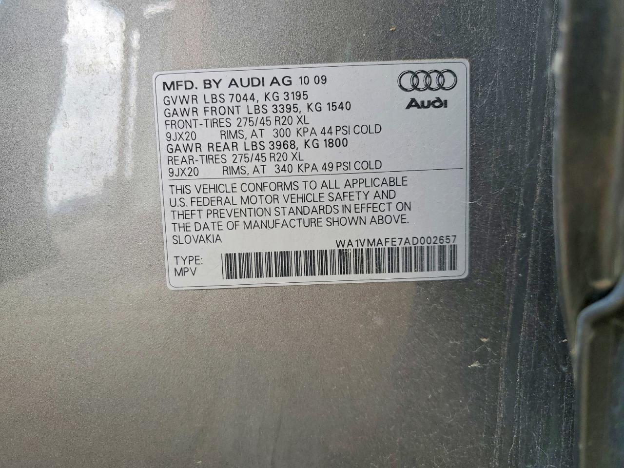 2010 Audi Q7 Prestige Gray vin: WA1VMAFE7AD002657