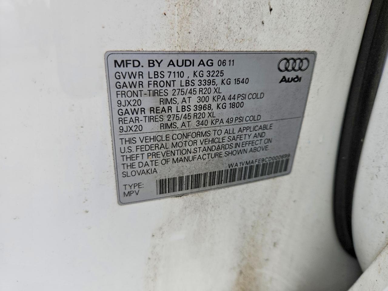 2012 Audi Q7 Prestige White vin: WA1VMAFE9CD000699