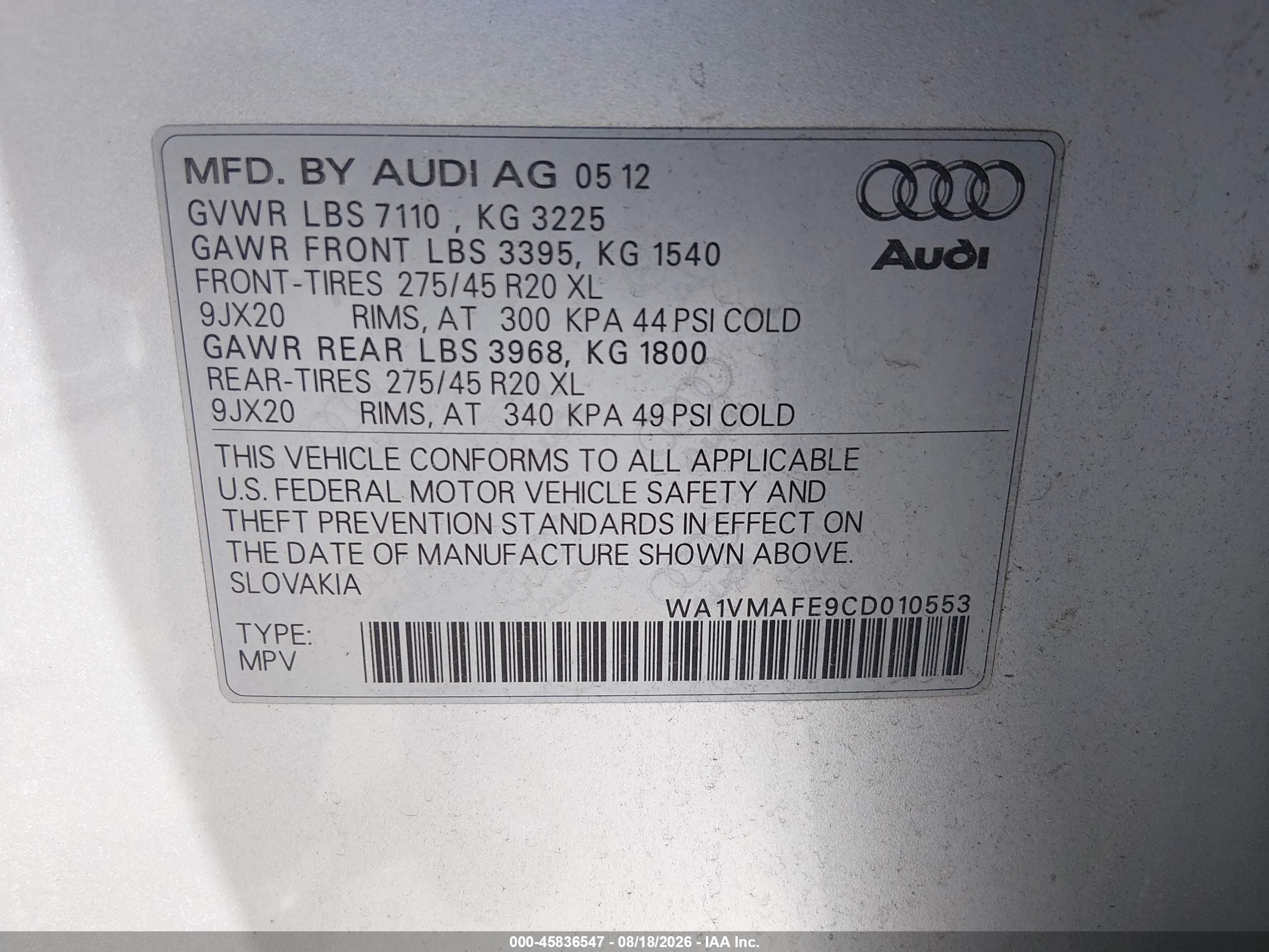 2012 Audi Q7 3.0 Tdi Premium Silver vin: WA1VMAFE9CD010553