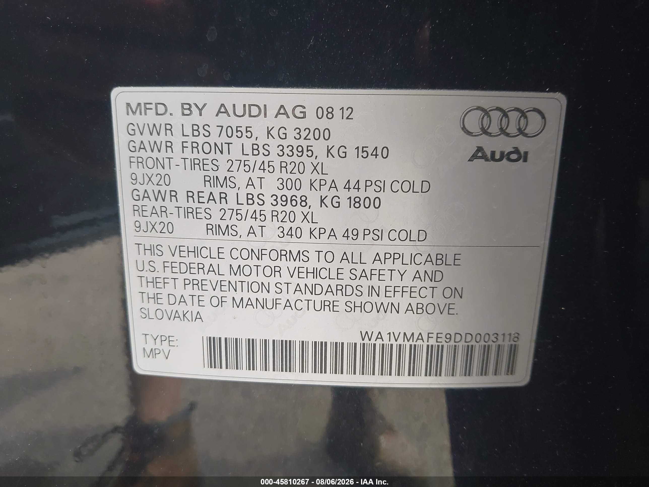 2013 Audi Q7 3.0 Tdi Premium Black vin: WA1VMAFE9DD003118