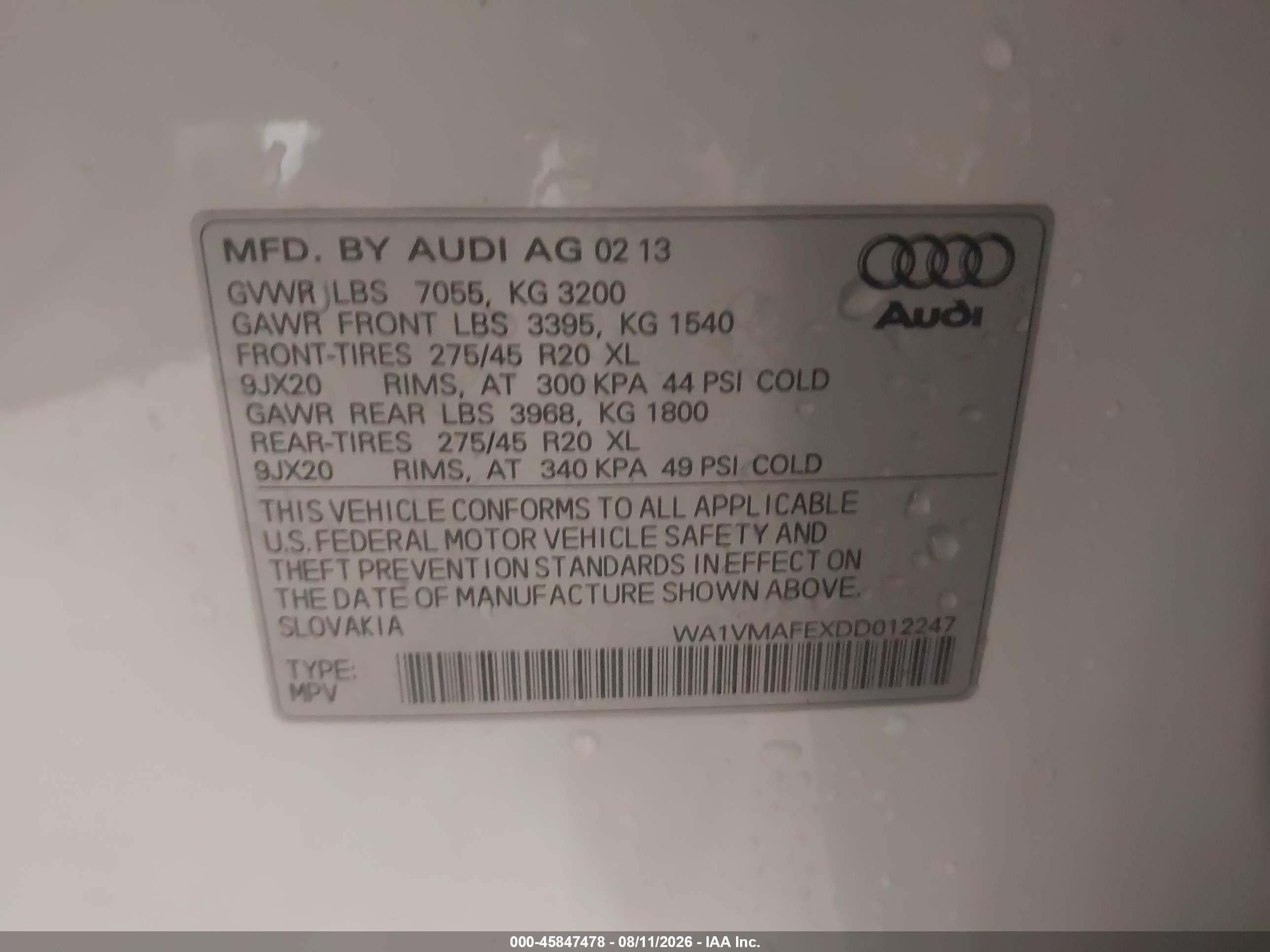 2013 Audi Q7 3.0 Tdi Premium Белый vin: WA1VMAFEXDD012247