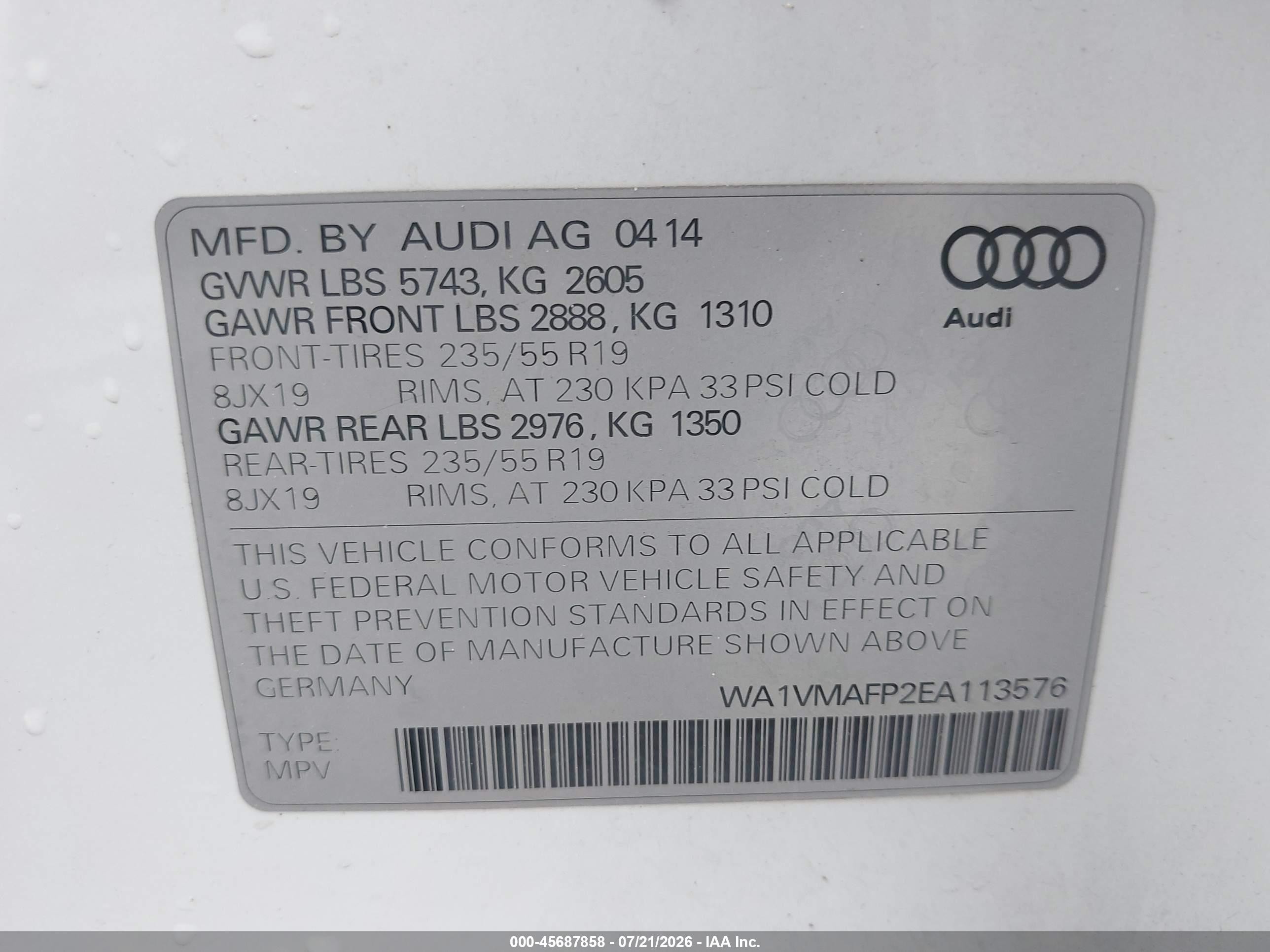 2014 Audi Q5 3.0 Tdi Premium Plus White vin: WA1VMAFP2EA113576