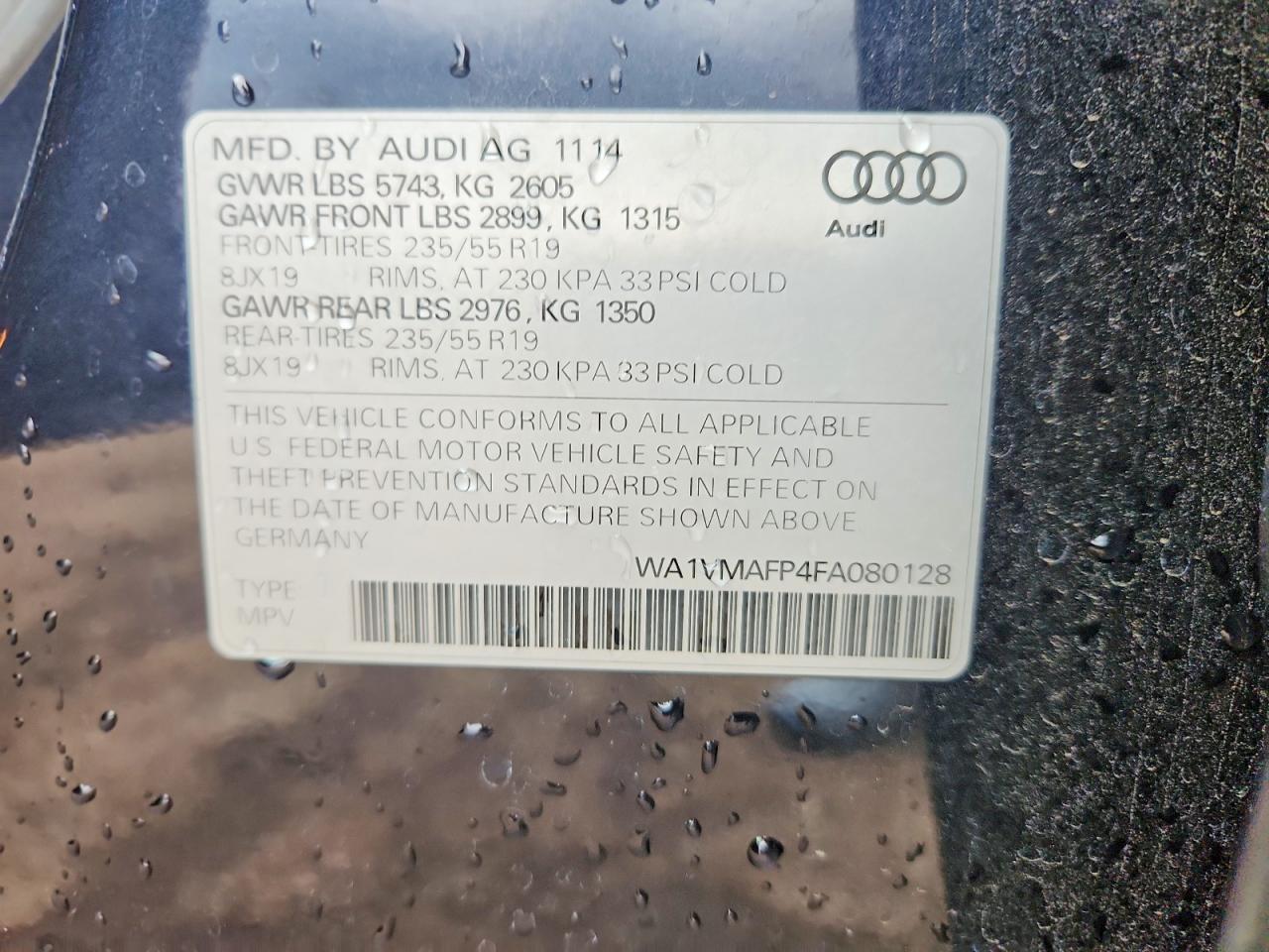 2015 Audi Q5 Tdi Prestige Blue vin: WA1VMAFP4FA080128