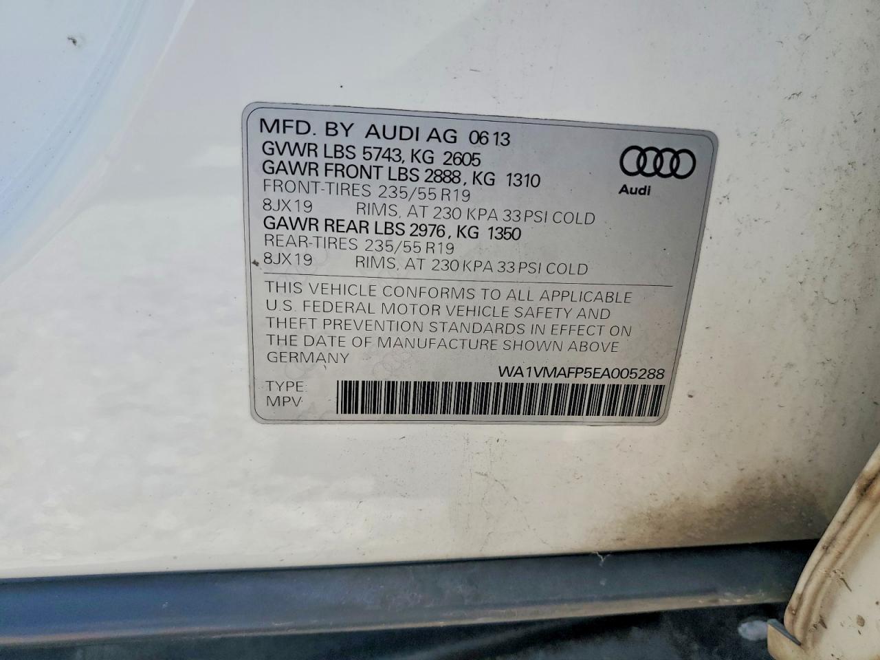 2014 Audi Q5 Tdi Prestige White vin: WA1VMAFP5EA005288