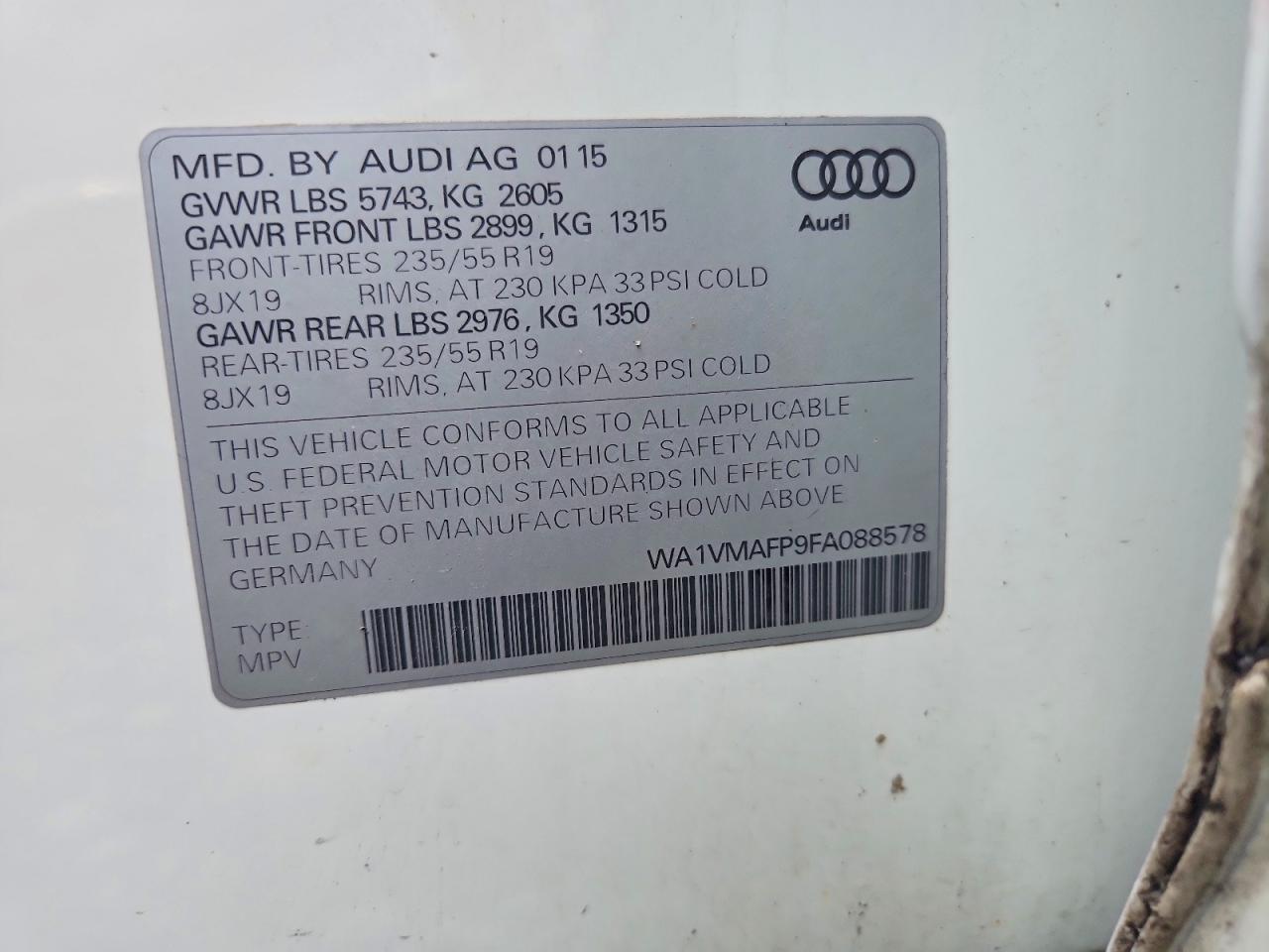 2015 Audi Q5 Tdi Prestige Белый vin: WA1VMAFP9FA088578