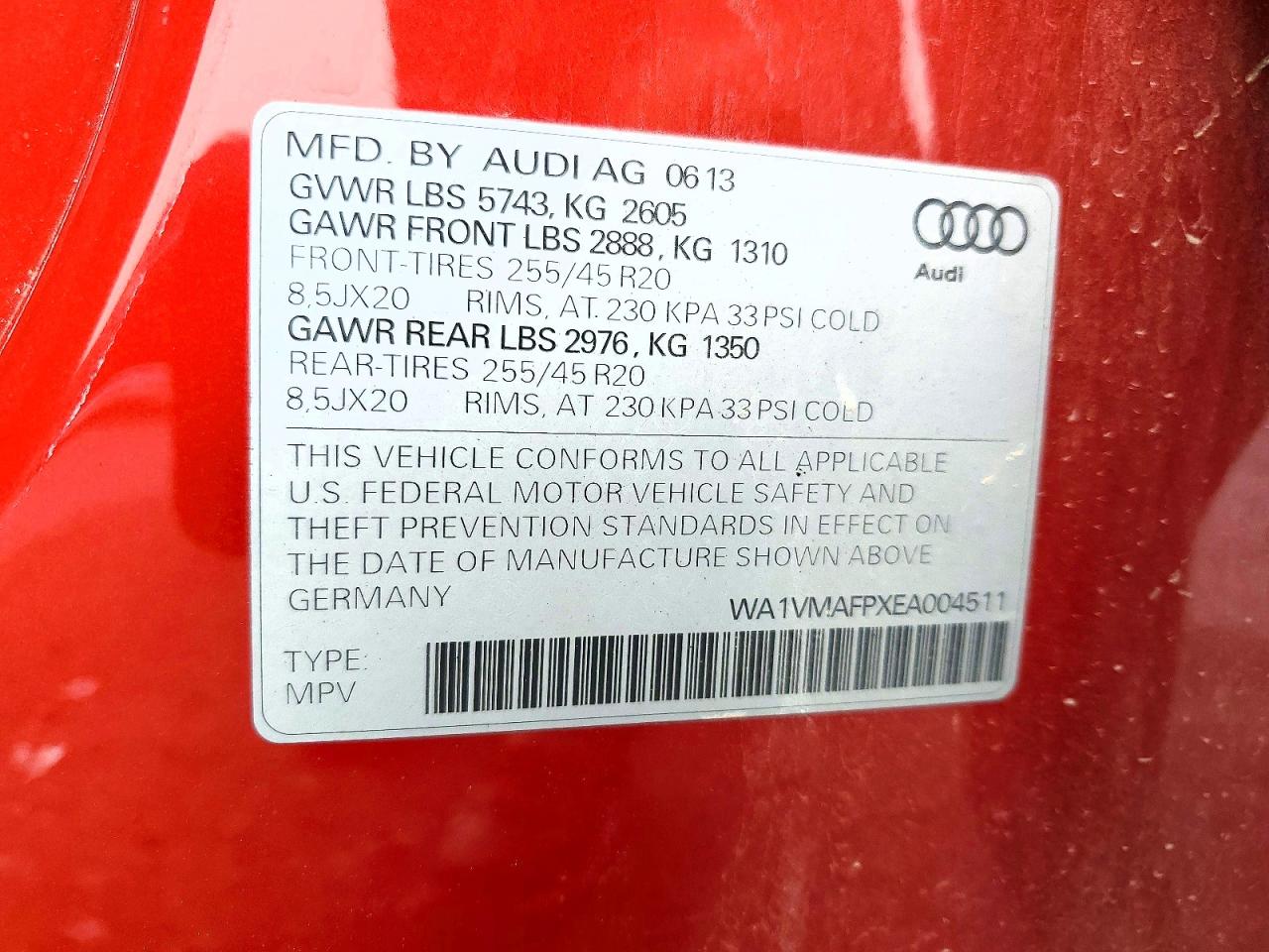 2014 Audi Q5 Tdi Prestige Maroon vin: WA1VMAFPXEA004511