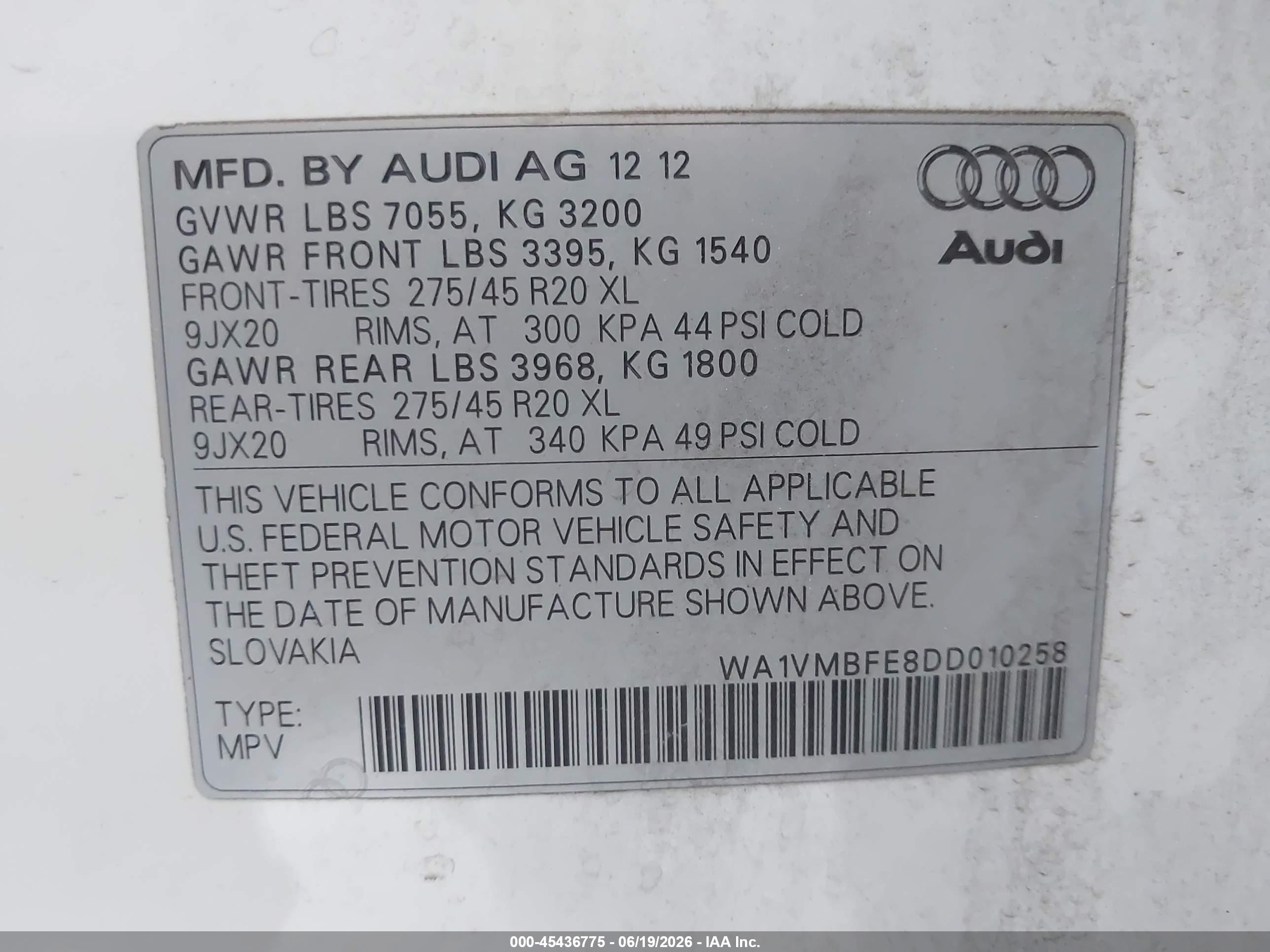 2013 Audi Q7 3.0 Tdi Premium White vin: WA1VMBFE8DD010258