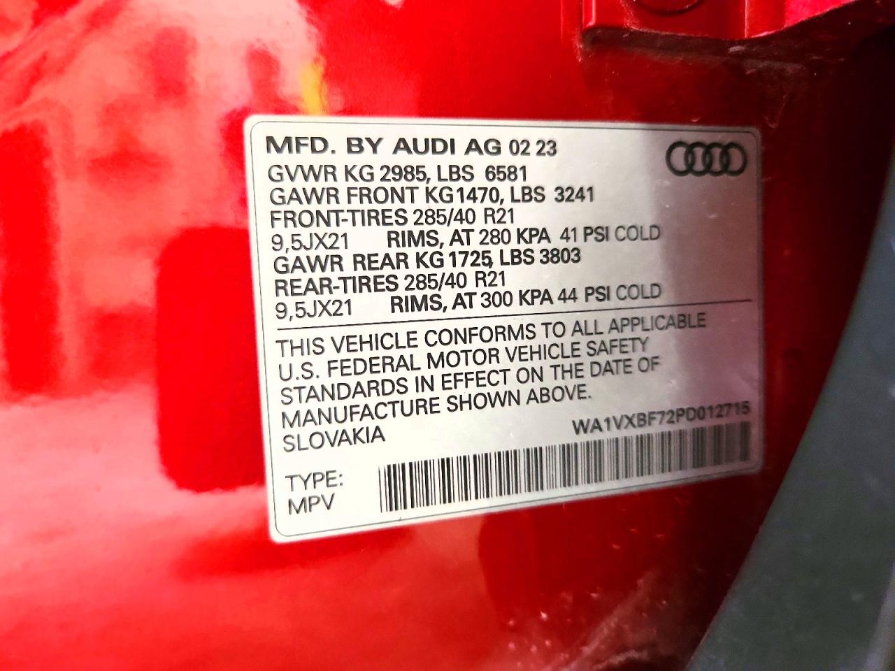 2023 Audi Q7 Prestige Red vin: WA1VXBF72PD012715