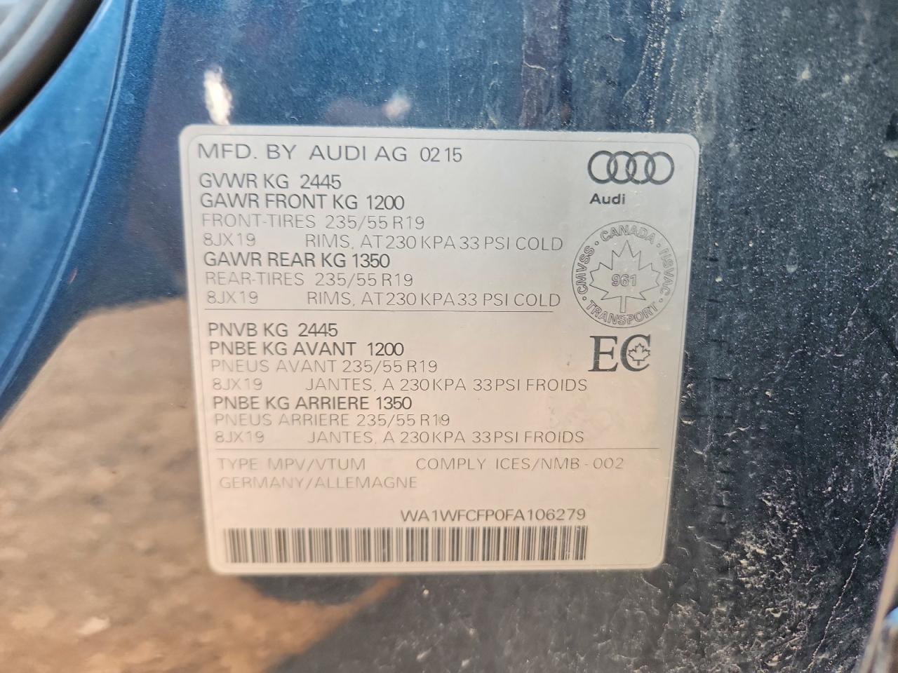 2015 Audi Q5 Prestige Blue vin: WA1WFCFP0FA106279