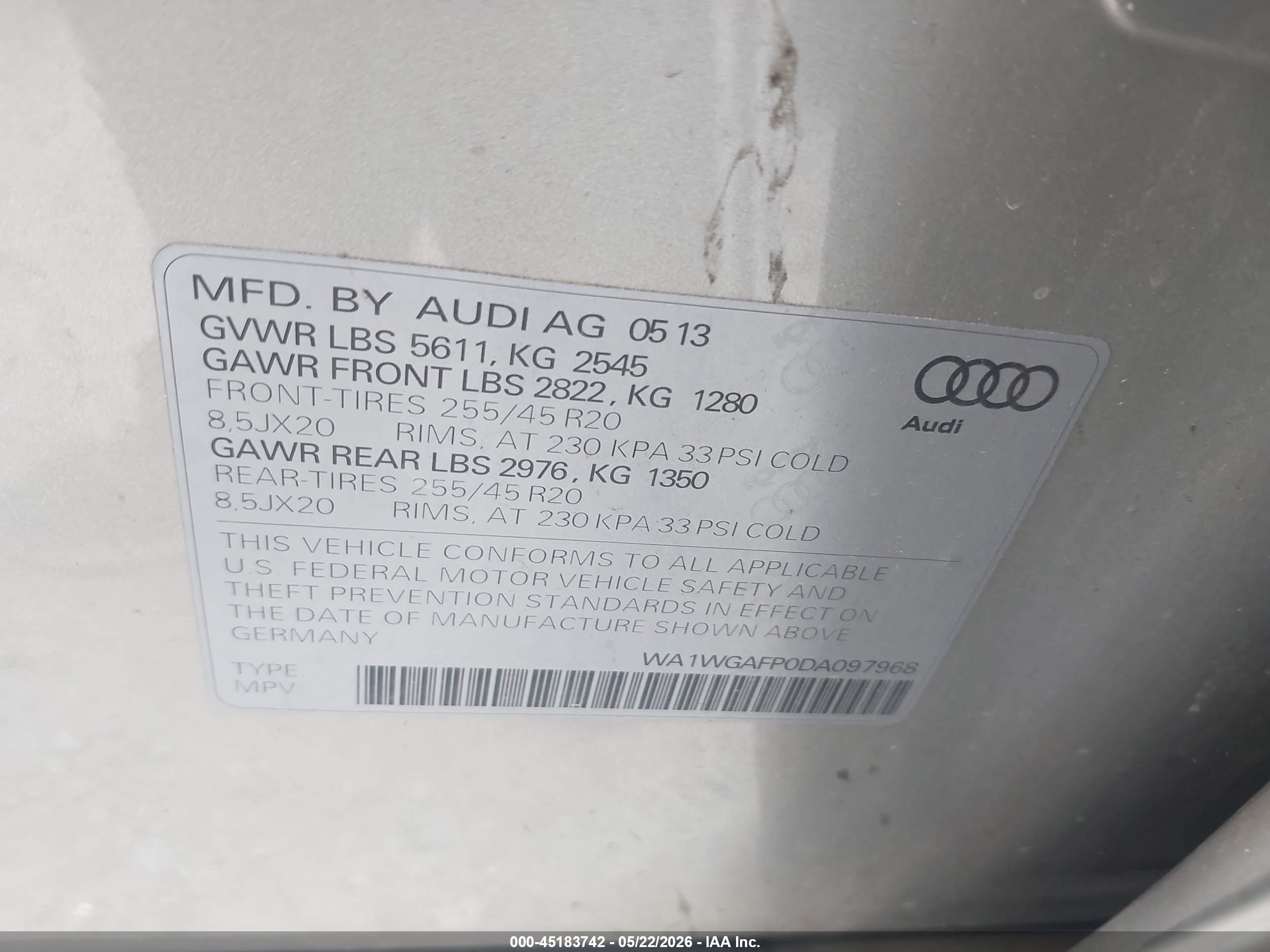 2013 Audi Q5 3.0t Premium Plus Tan vin: WA1WGAFP0DA097968