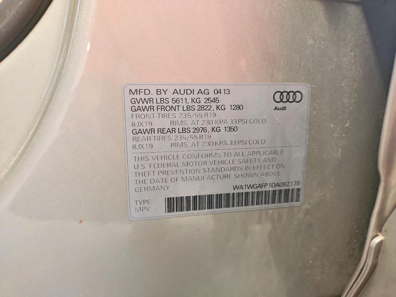 2013 Audi Q5 Prestige Silver vin: WA1WGAFP1DA092178