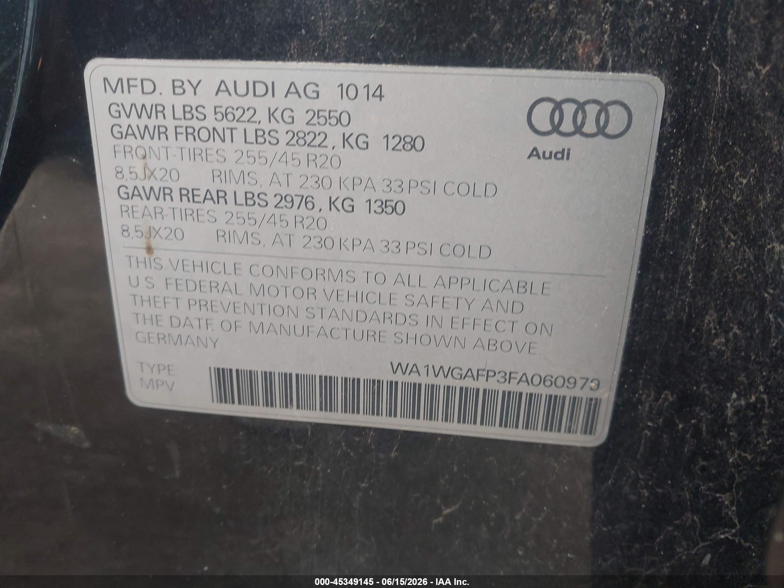 2015 Audi Q5 3.0t Premium Plus Black vin: WA1WGAFP3FA060979