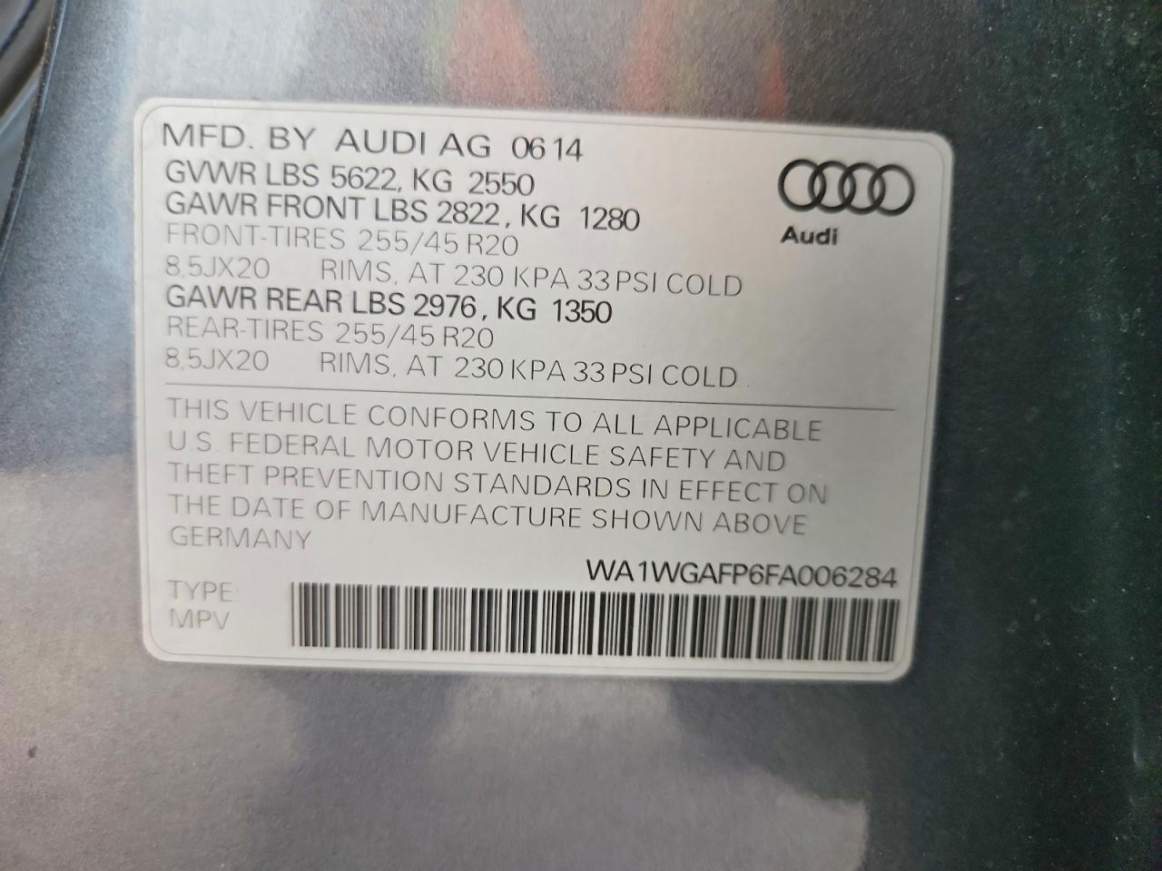2015 Audi Q5 Prestige Gray vin: WA1WGAFP6FA006284