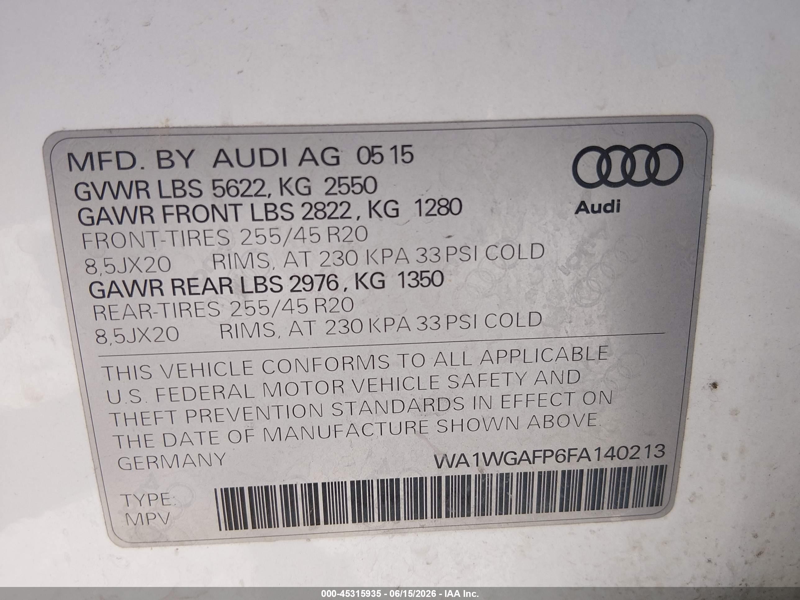 2015 Audi Q5 3.0t Premium Plus White vin: WA1WGAFP6FA140213
