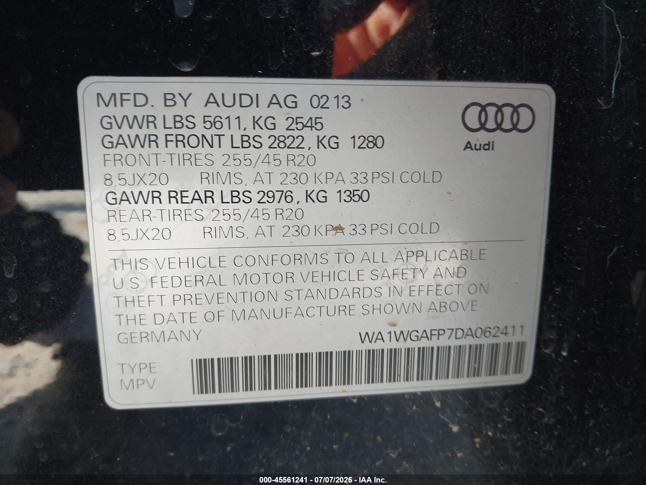 2013 Audi Q5 3.0t Premium Plus Black vin: WA1WGAFP7DA062411