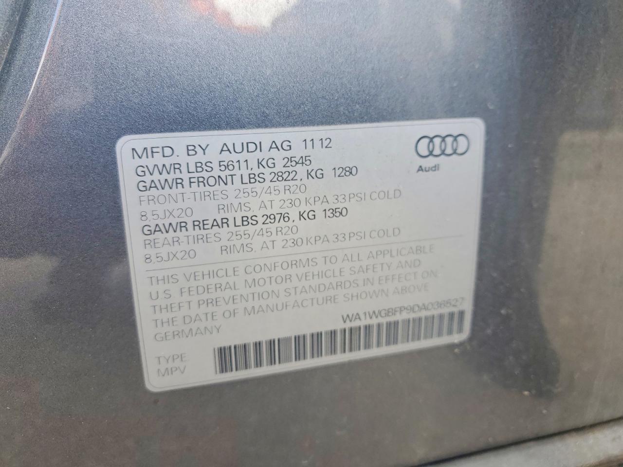 2013 Audi Q5 Prestige Gray vin: WA1WGBFP9DA036527