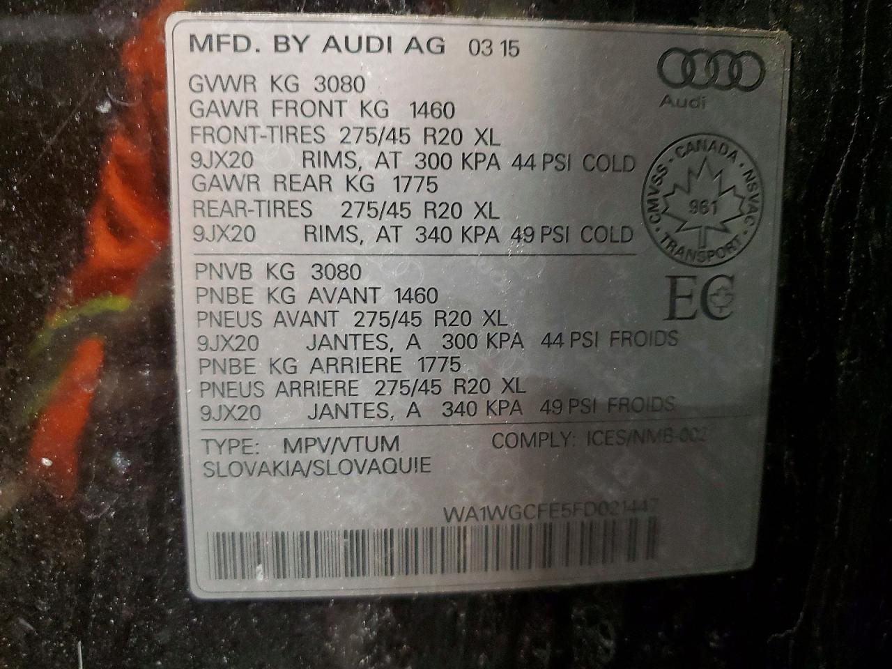 2015 Audi Q7 V6 4dr Awd Угольный vin: WA1WGCFE5FD021447