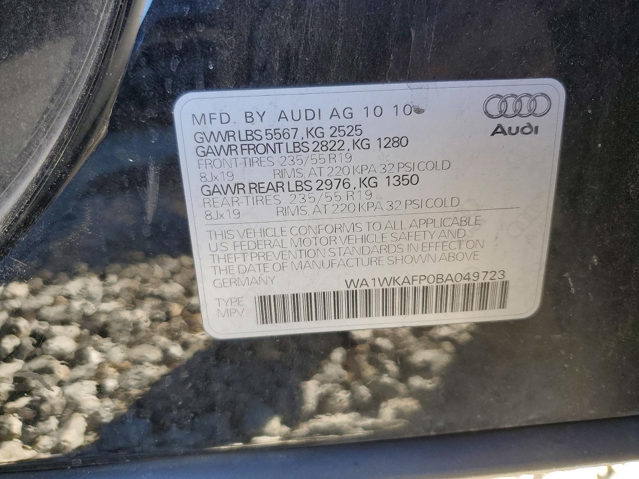 2011 Audi Q5 Prestige Black vin: WA1WKAFP0BA049723