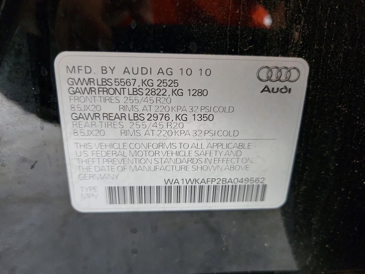 2011 Audi Q5 Prestige Black vin: WA1WKAFP2BA049562
