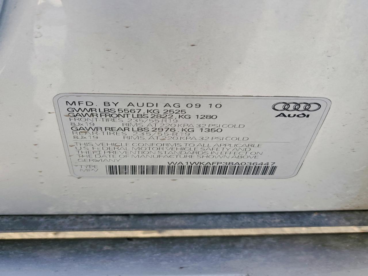 2011 Audi Q5 Prestige Silver vin: WA1WKAFP3BA036447