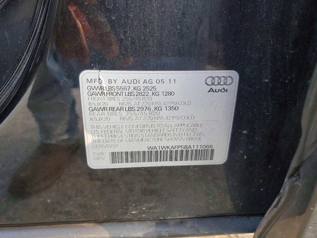 2011 Audi Q5 Prestige Black vin: WA1WKAFP5BA111066