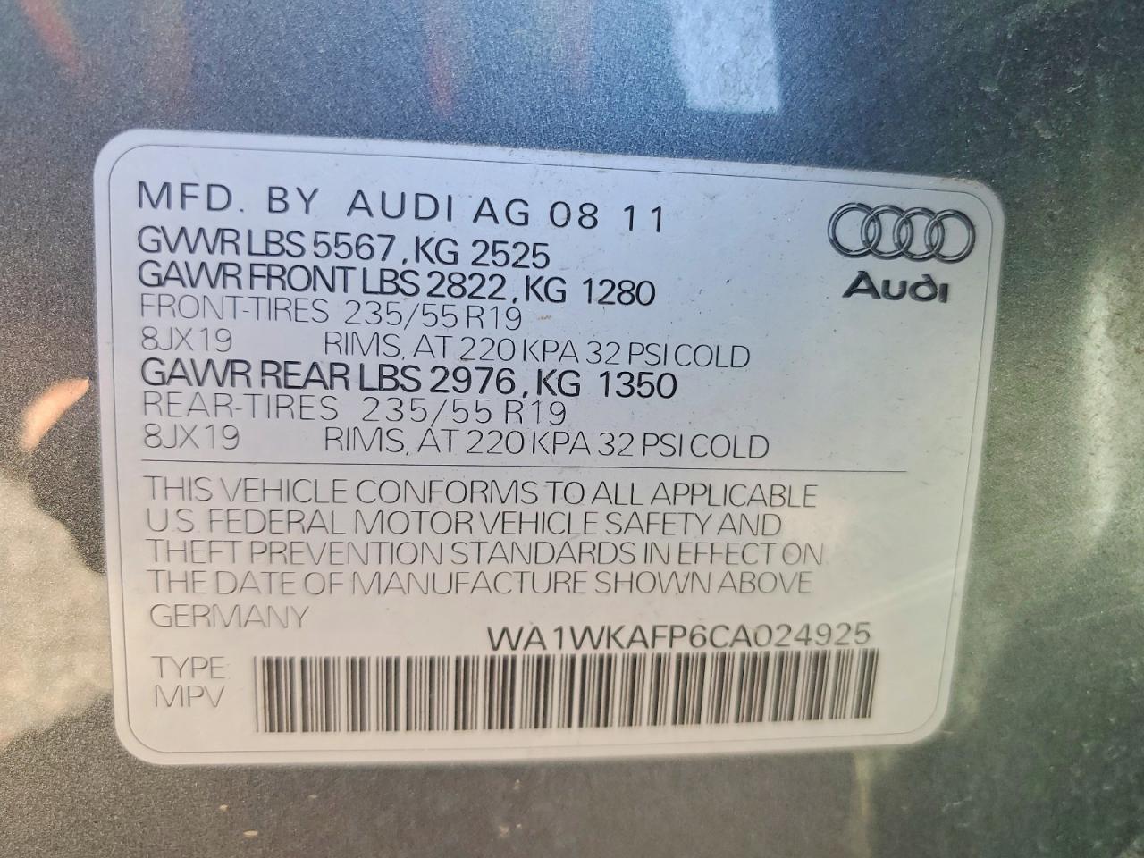 2012 Audi Q5 Prestige Gray vin: WA1WKAFP6CA024925