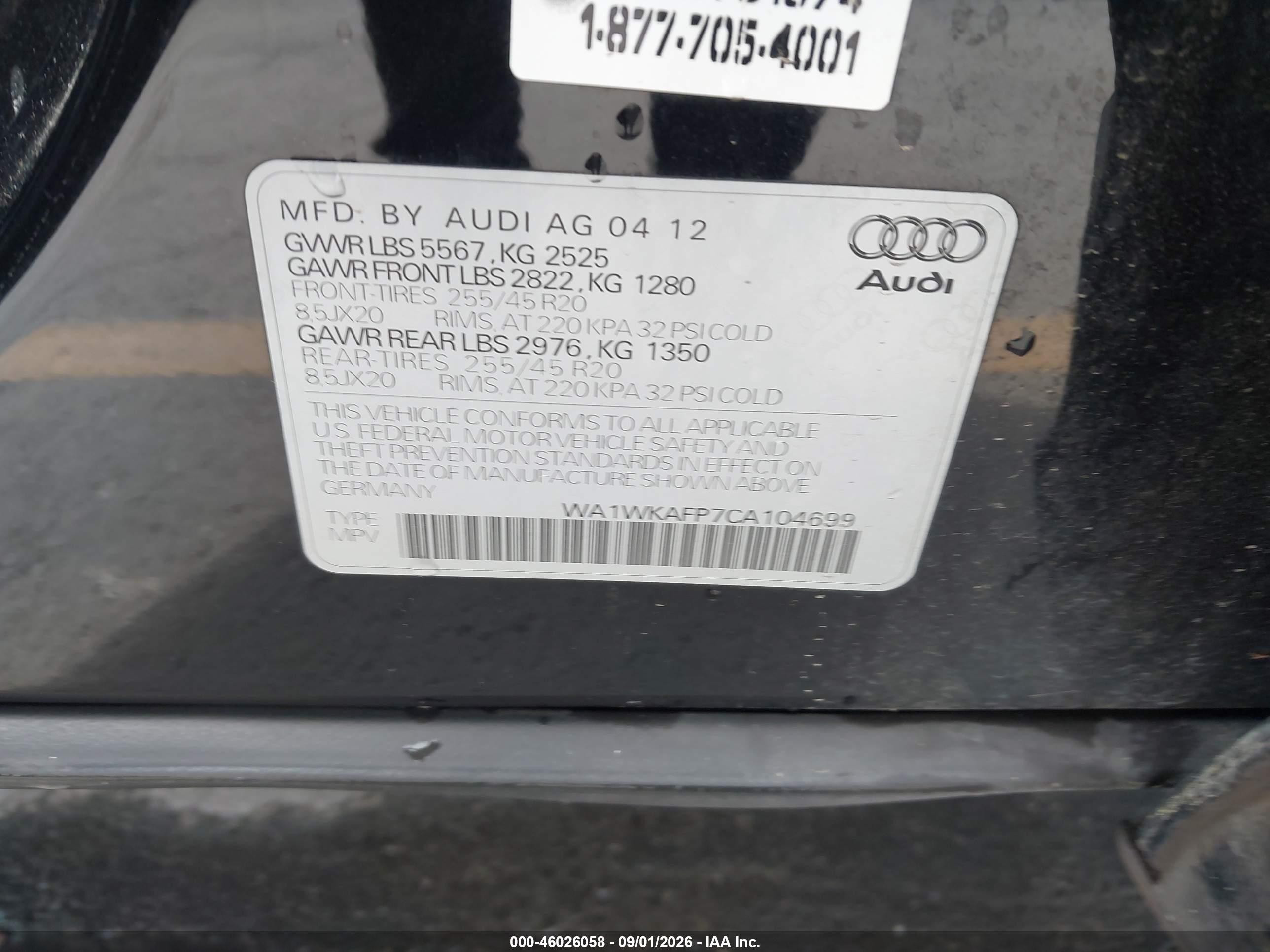 2012 Audi Q5 3.2 Premium Black vin: WA1WKAFP7CA104699