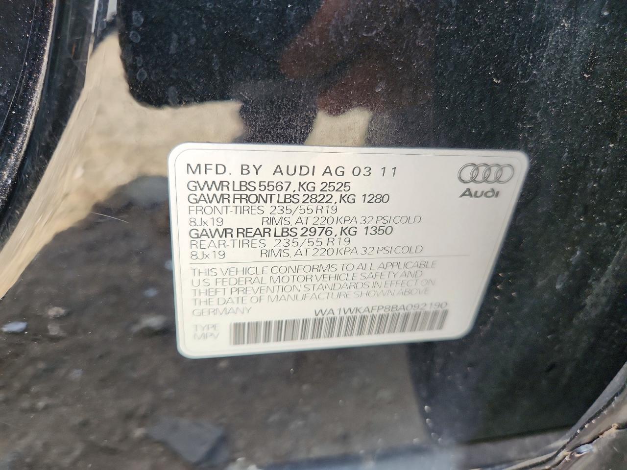 2011 Audi Q5 Prestige Black vin: WA1WKAFP8BA092190