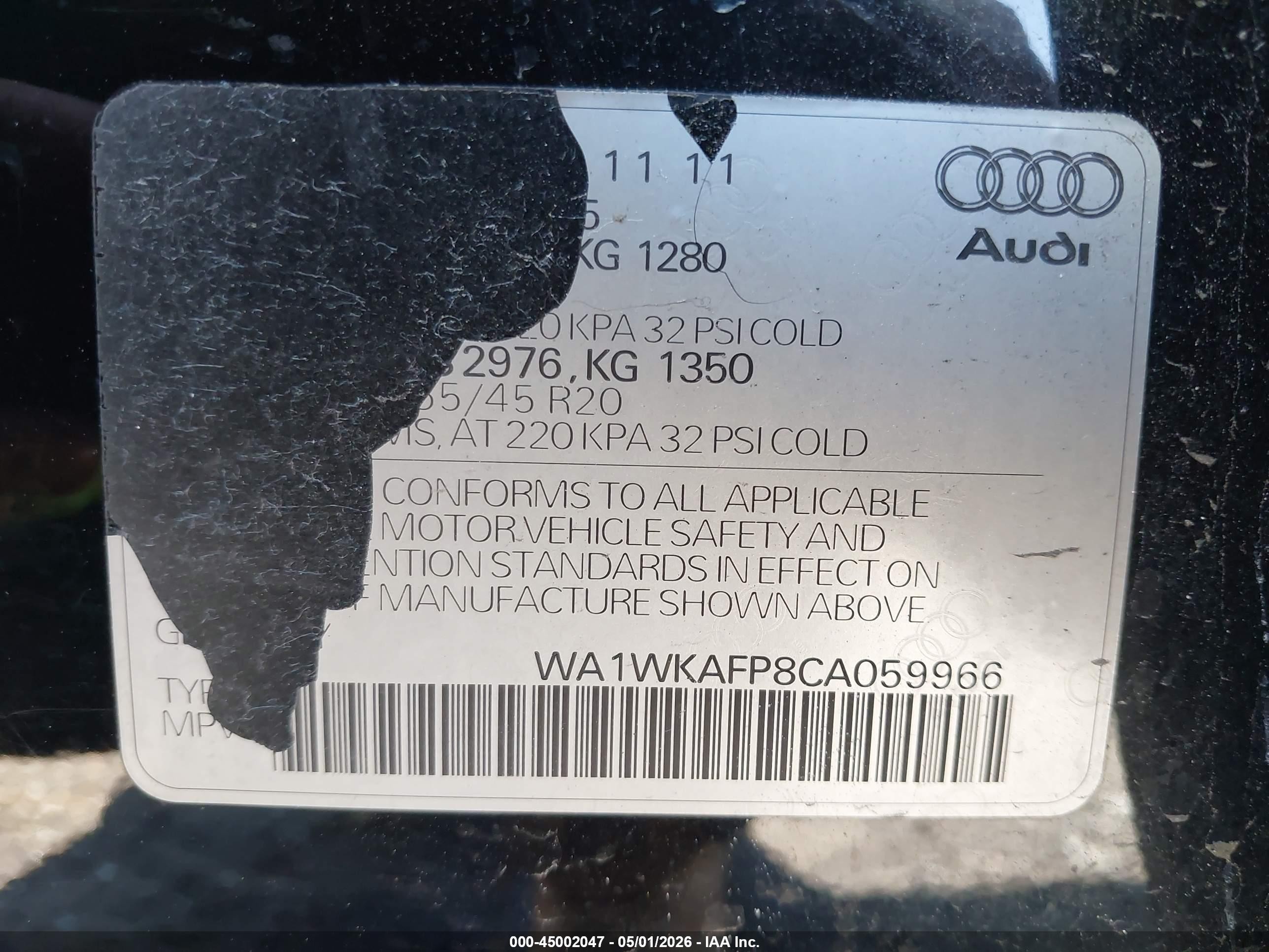 2012 Audi Q5 3.2 Premium Black vin: WA1WKAFP8CA059966