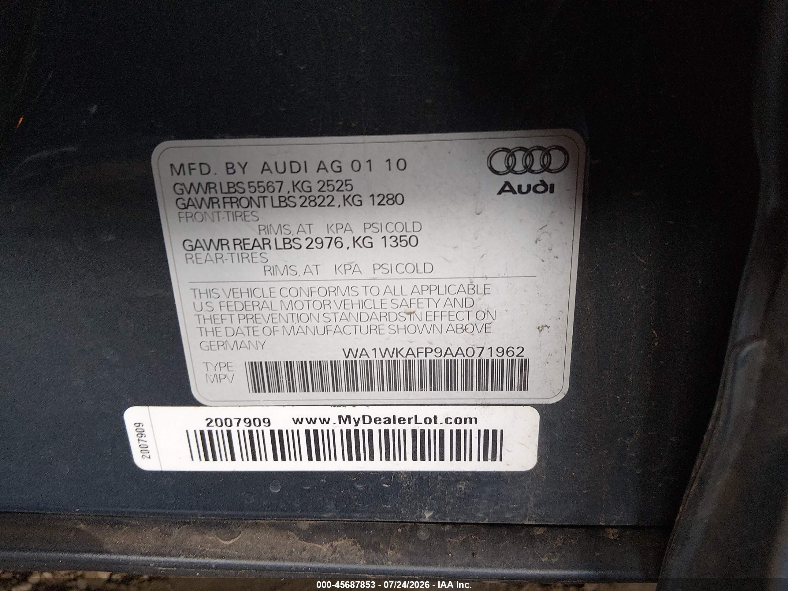 2010 Audi Q5 3.2 Premium Синий vin: WA1WKAFP9AA071962