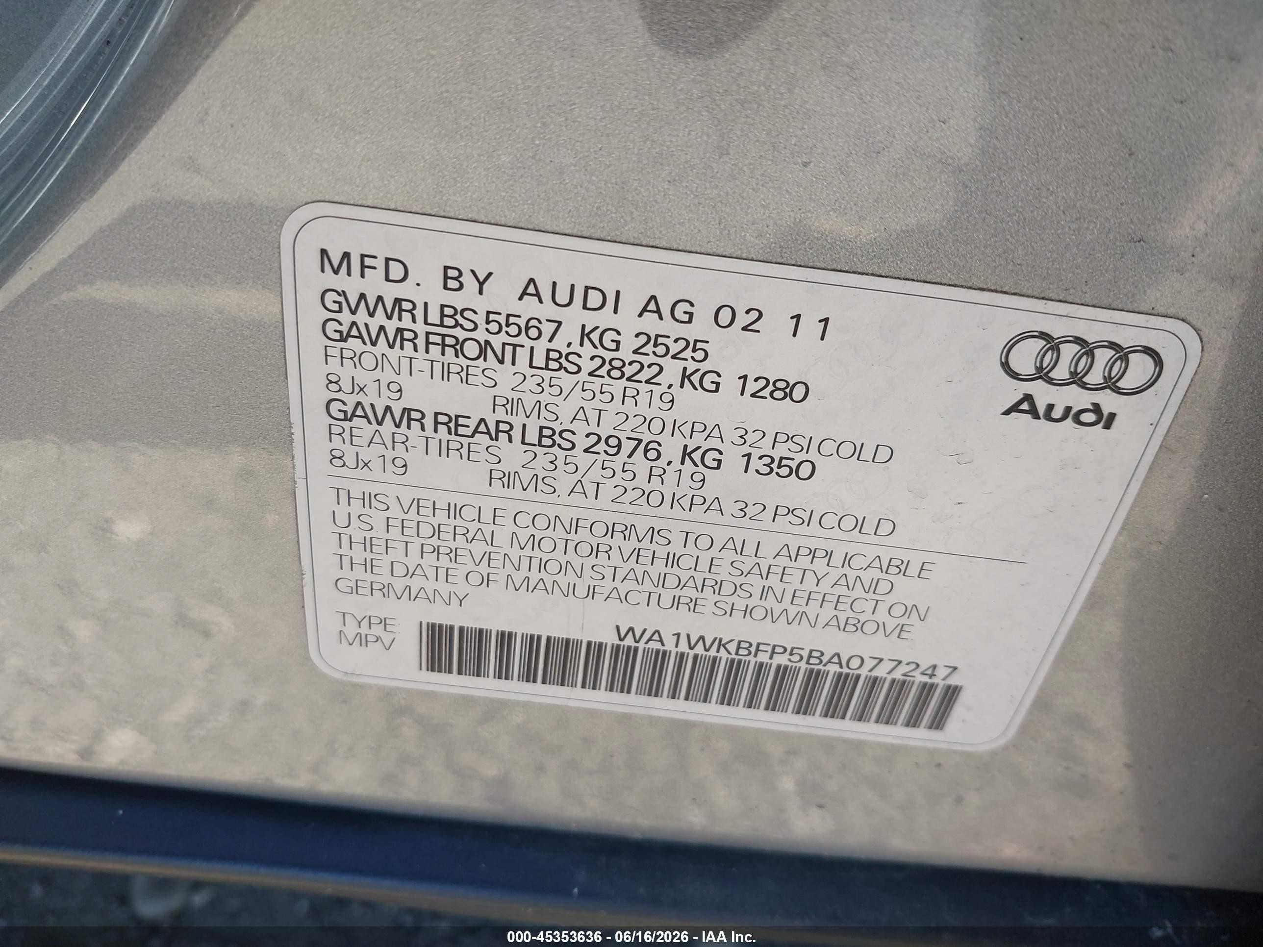 2011 Audi Q5 3.2 Premium Plus Silver vin: WA1WKBFP5BA077247