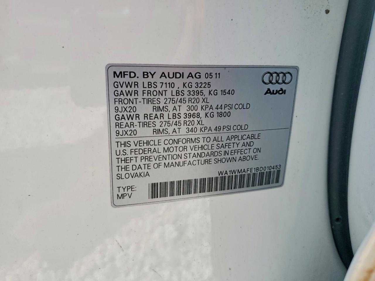 2011 Audi Q7 Prestige White vin: WA1WMAFE1BD010453