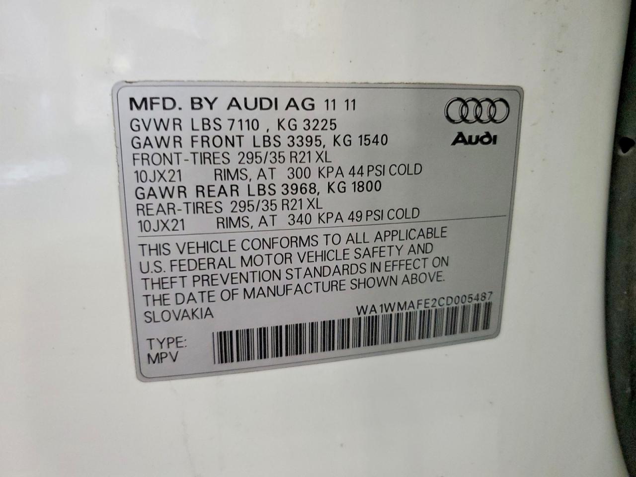 2012 Audi Q7 White vin: WA1WMAFE2CD005487