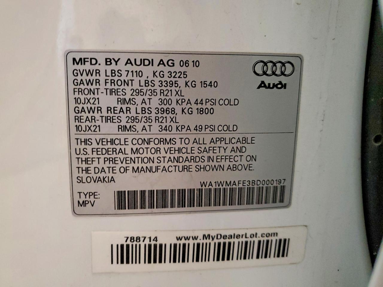 2011 Audi Q7 Prestige White vin: WA1WMAFE3BD000197