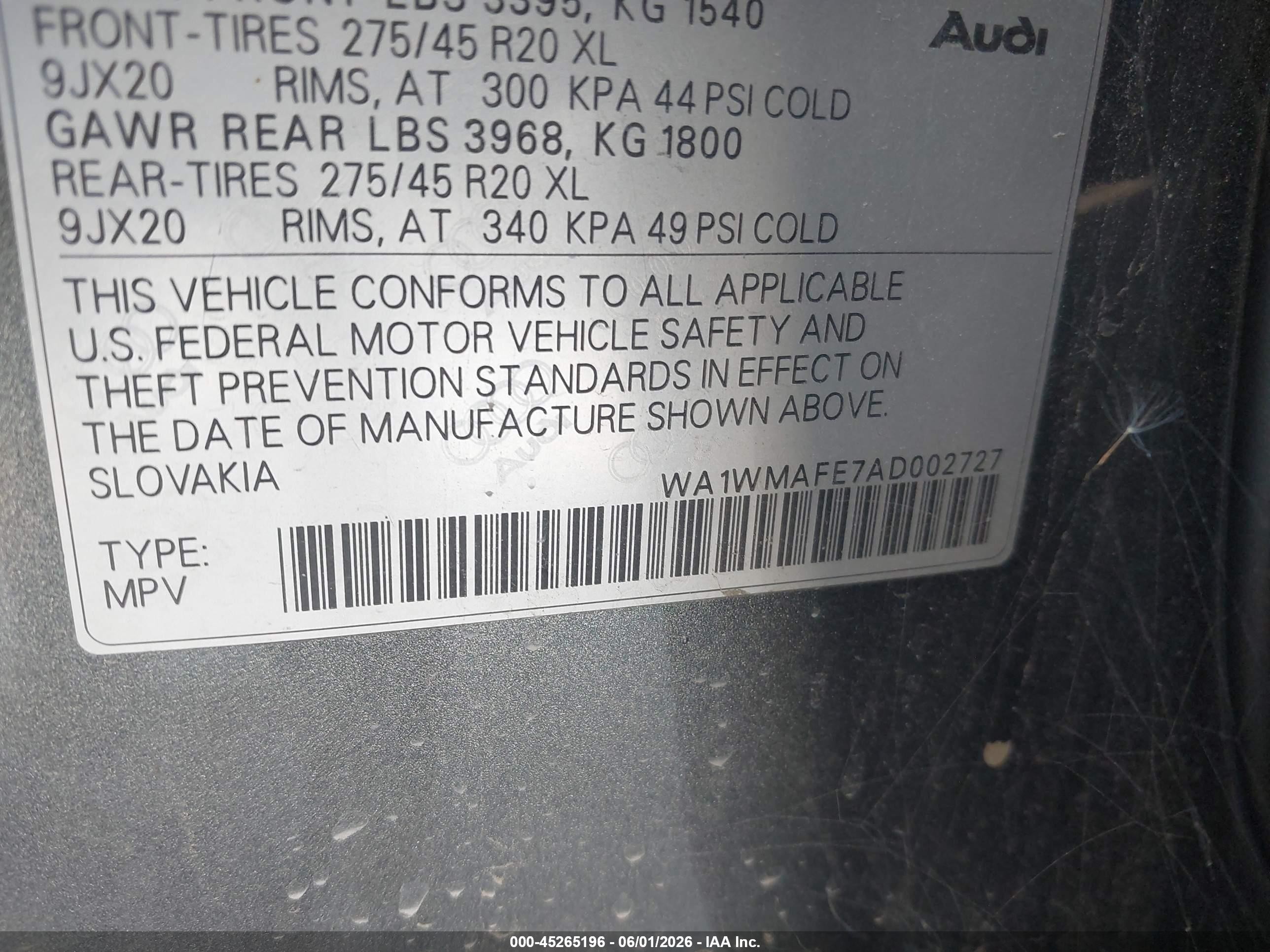 2010 Audi Q7 3.0 Tdi Premium Gray vin: WA1WMAFE7AD002727