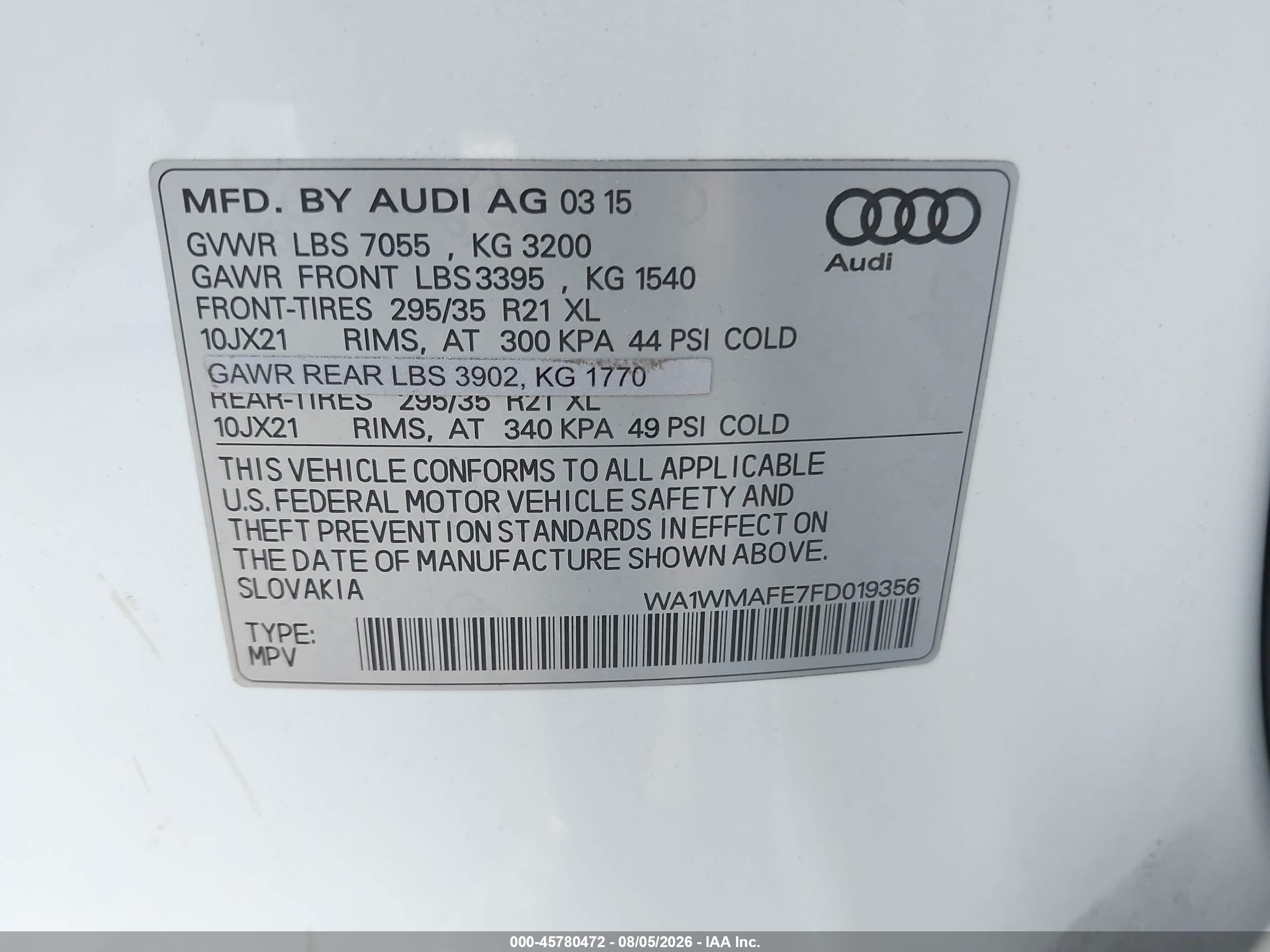 2015 Audi Q7 3.0 Tdi Premium White vin: WA1WMAFE7FD019356