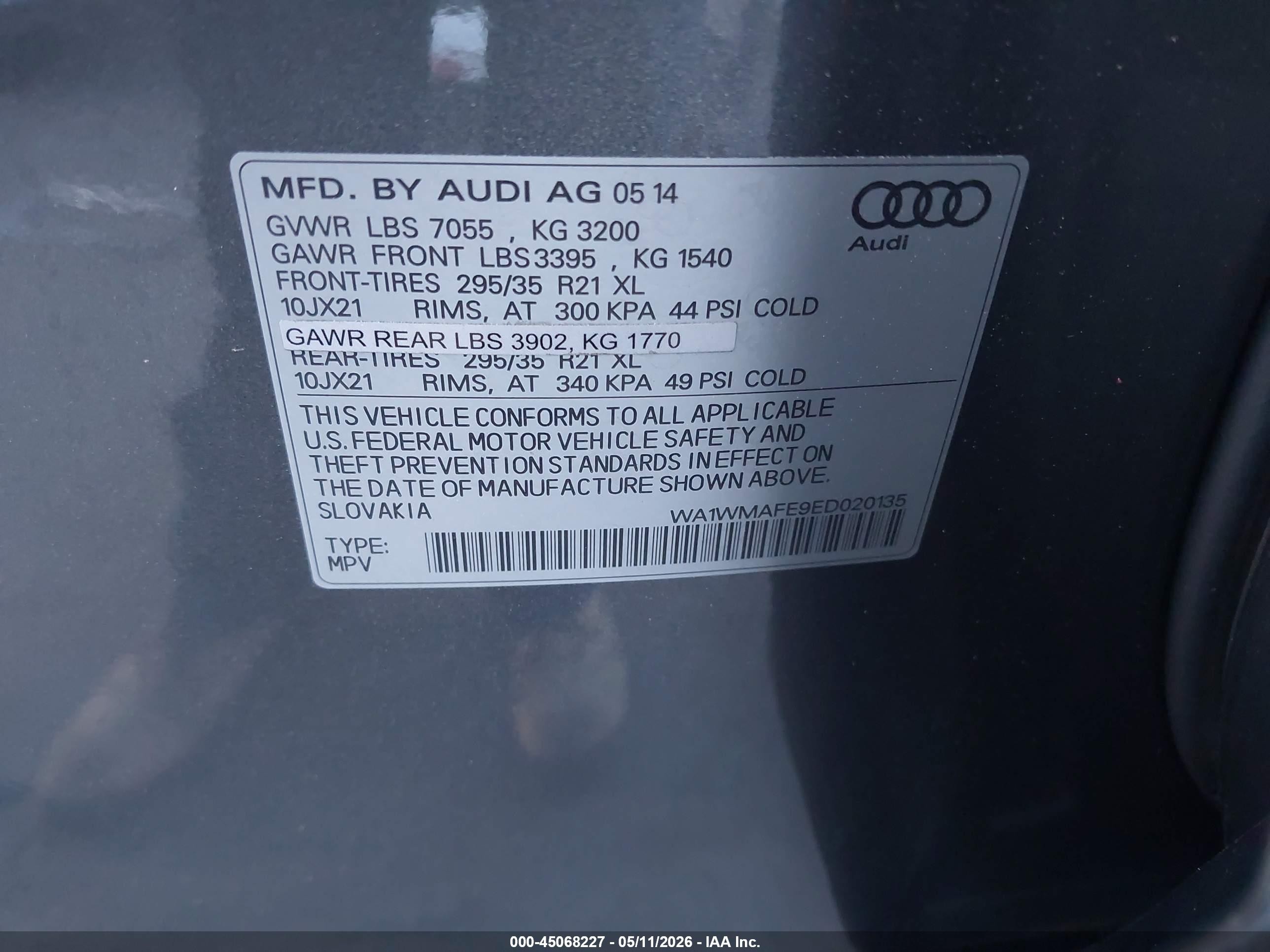 2014 Audi Q7 3.0 Tdi Premium Gray vin: WA1WMAFE9ED020135