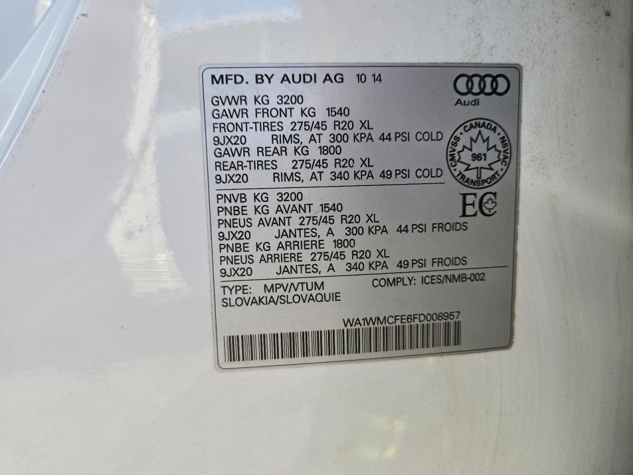 2015 Audi Q7 Tdi Prestige White vin: WA1WMCFE6FD008957