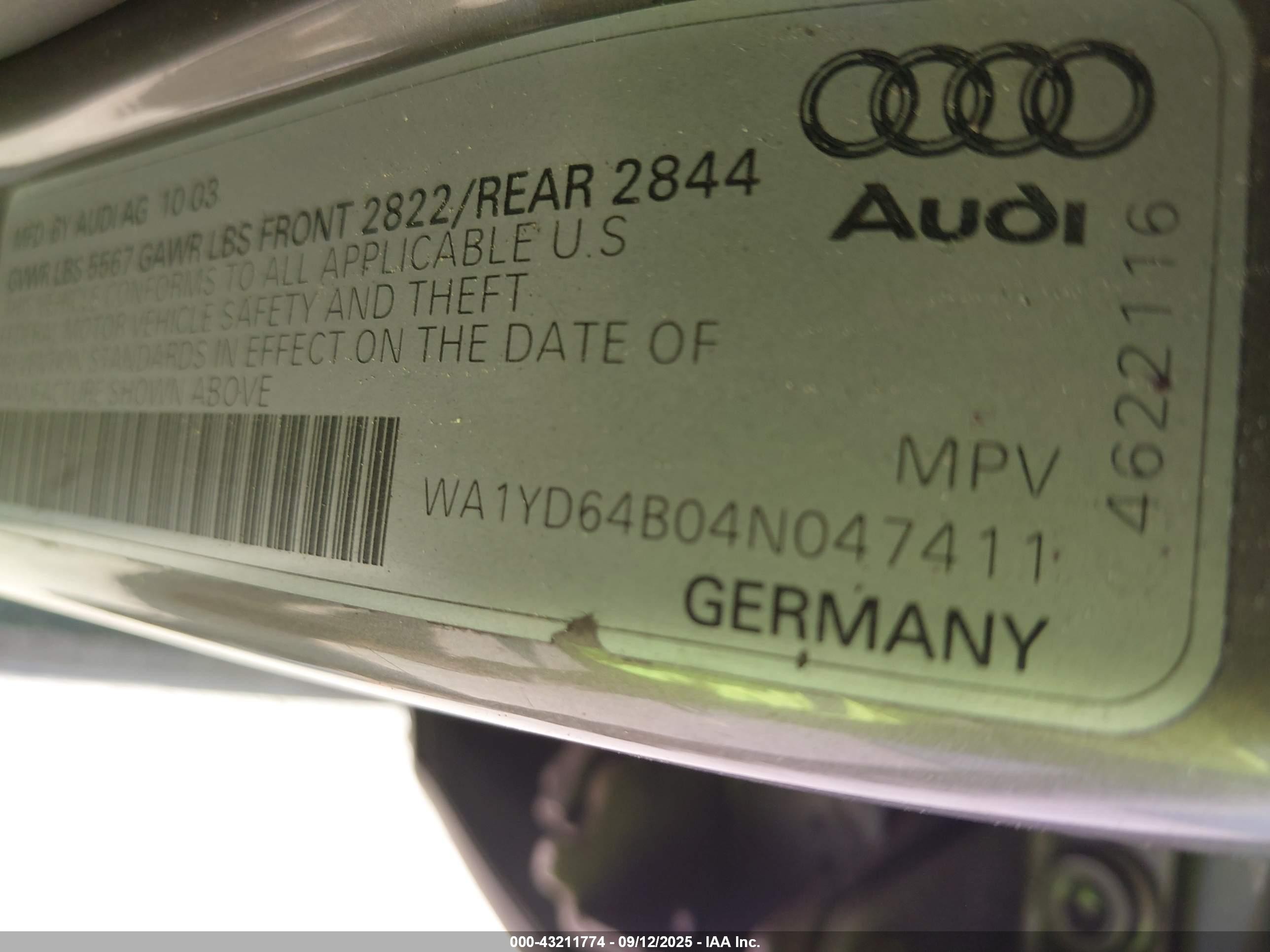 2004 Audi Allroad 2.7t Серый vin: WA1YD64B04N047411
