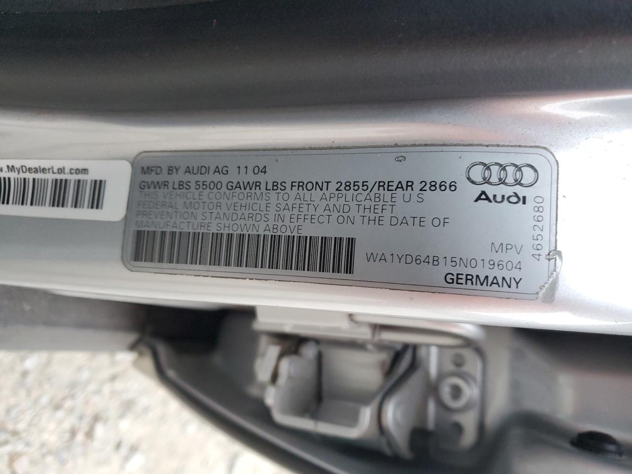 2005 Audi Allroad Gray vin: WA1YD64B15N019604