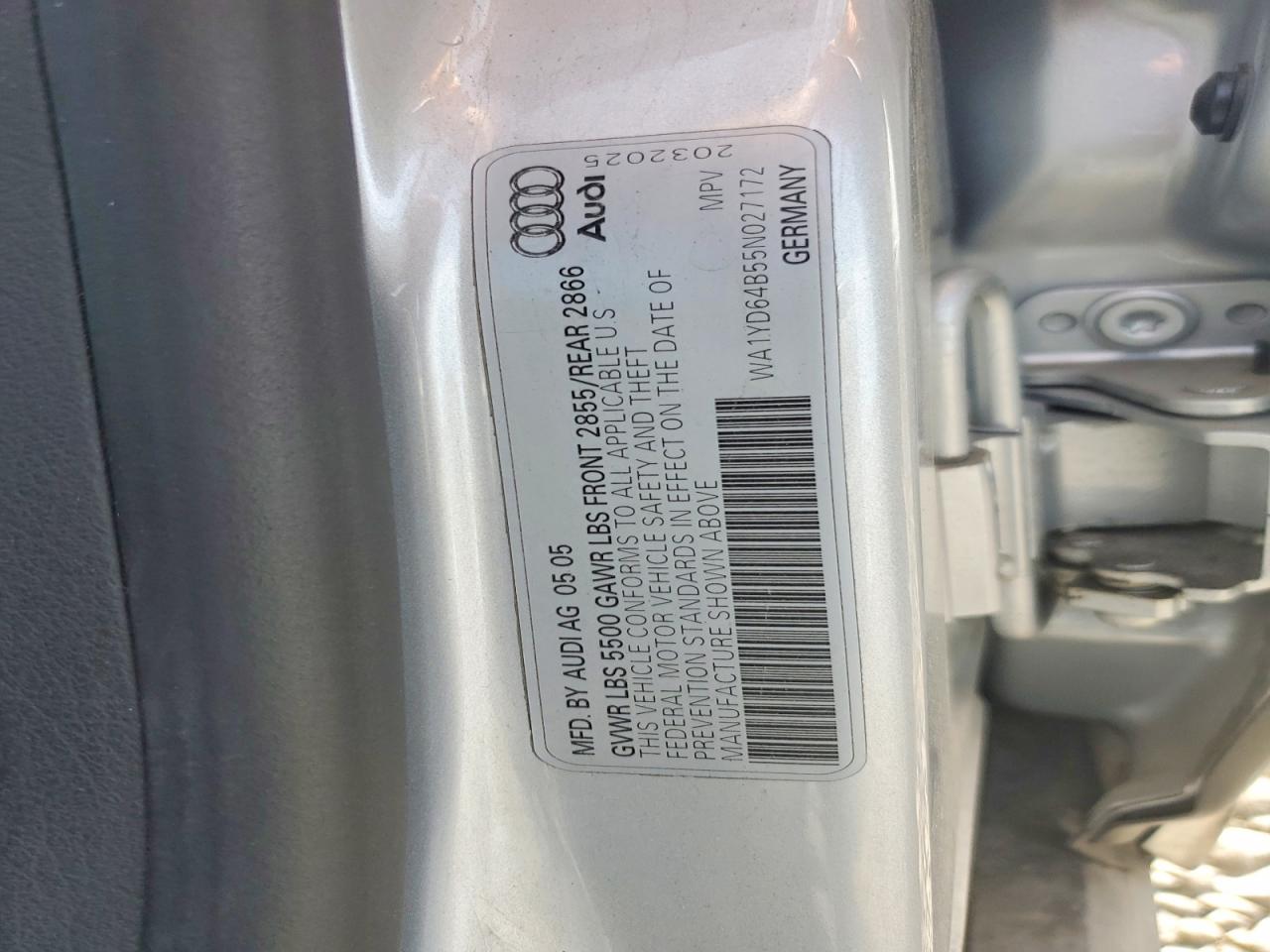 2005 Audi Allroad Silver vin: WA1YD64B55N027172