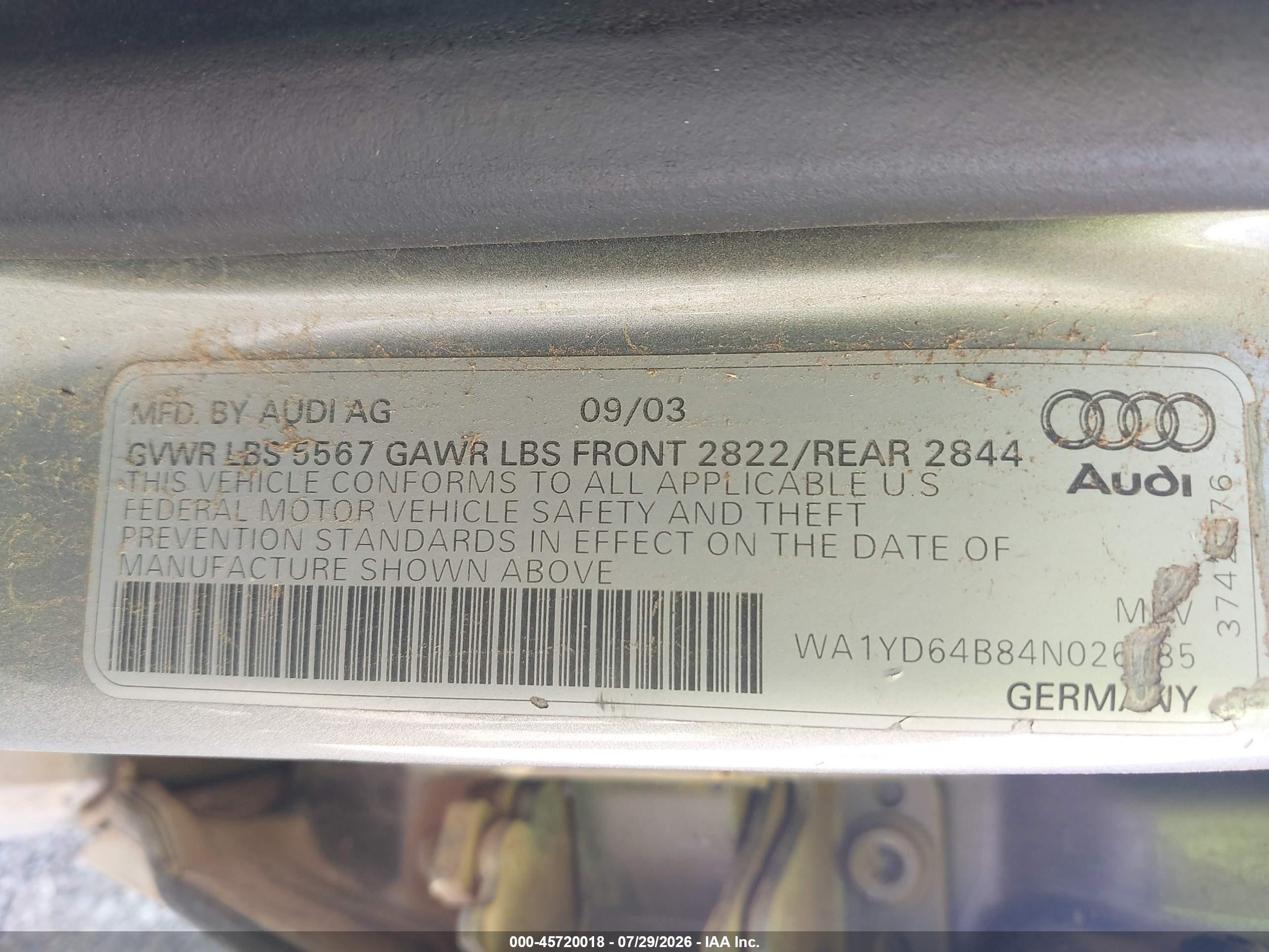 2004 Audi Allroad 2.7t Silver vin: WA1YD64B84N026385