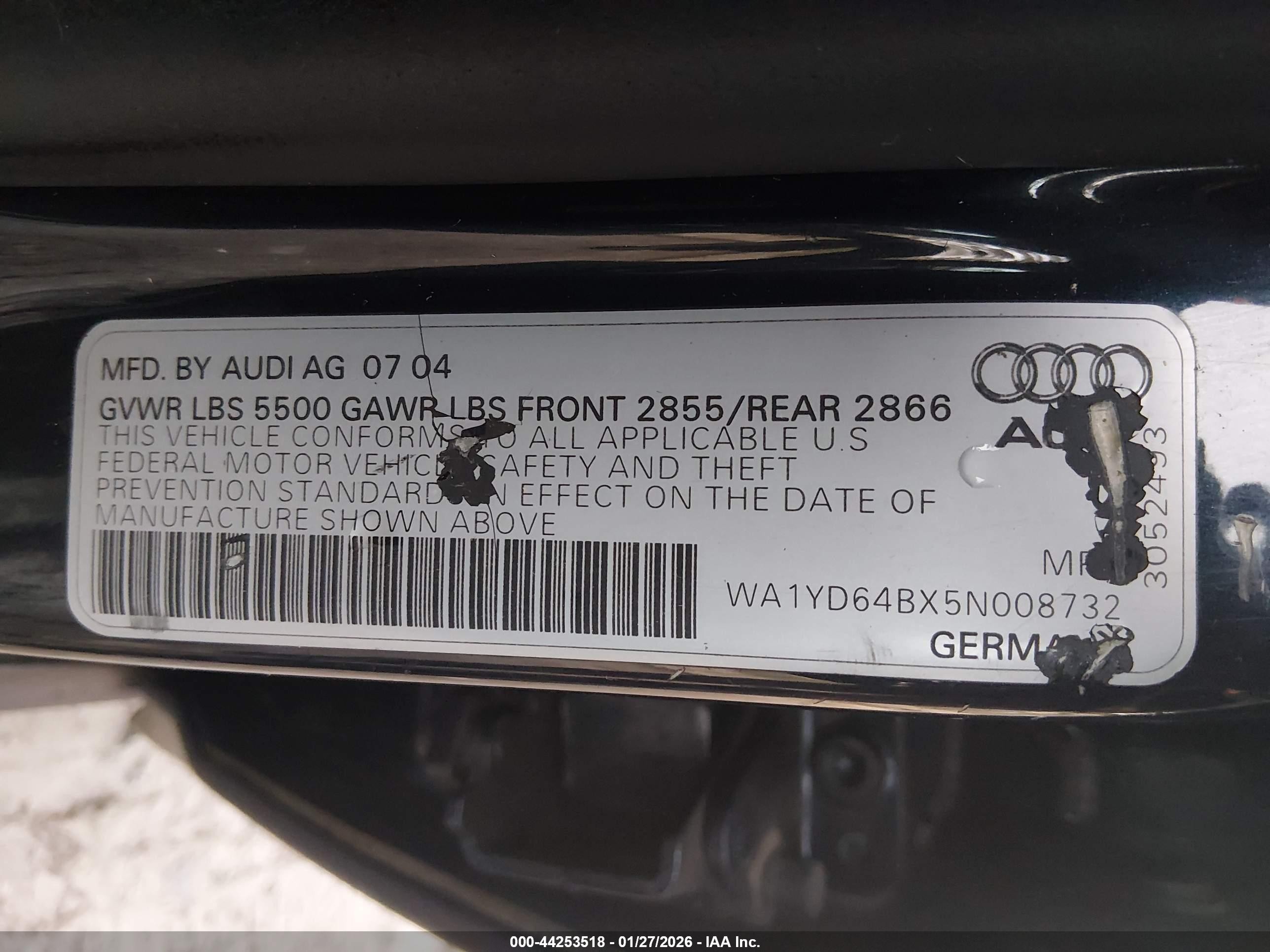 2005 Audi Allroad 2.7t Black vin: WA1YD64BX5N008732