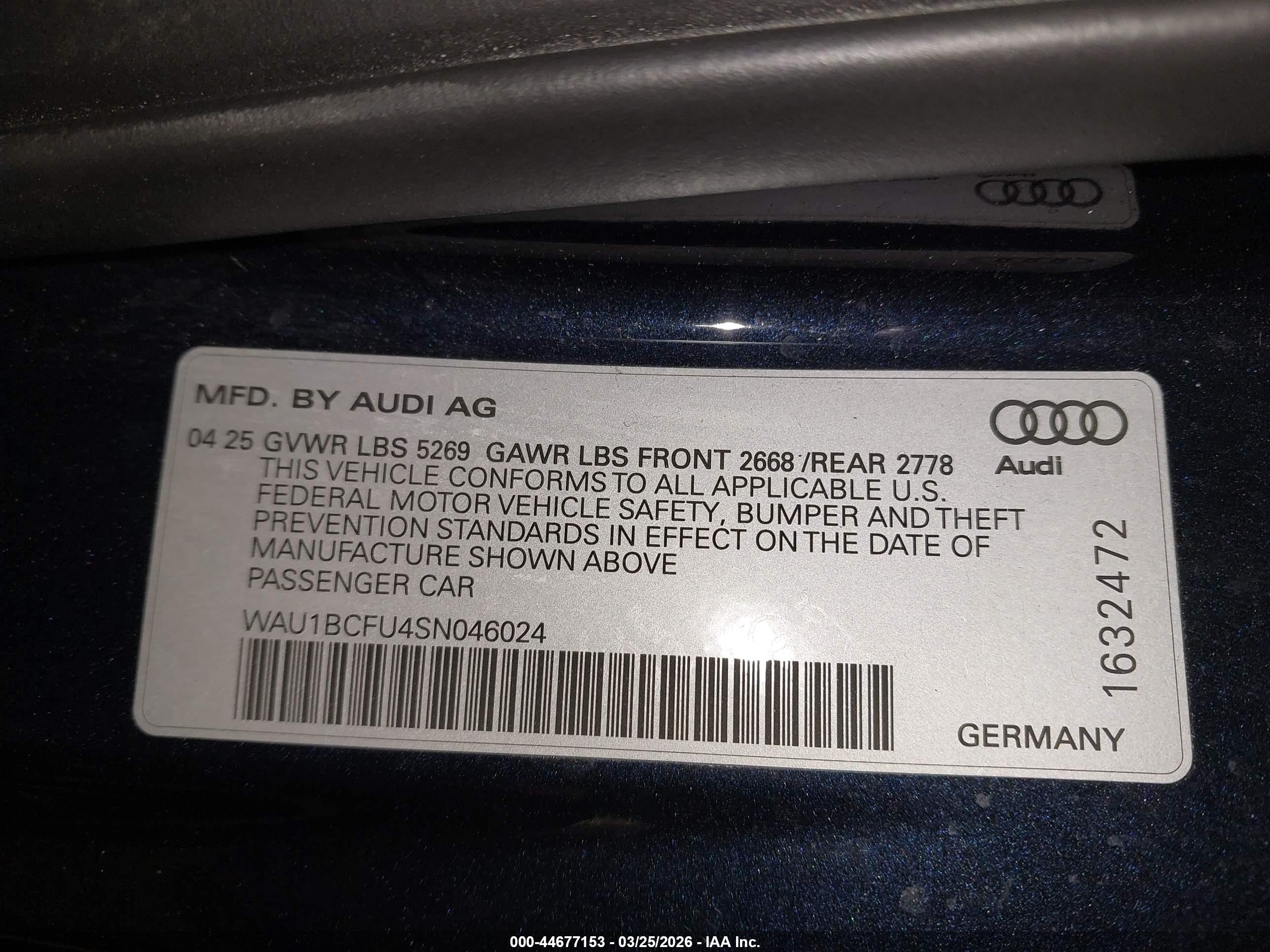 2025 Audi All-new A5 Premium Tfsi Quattro S Tronic Blue vin: WAU1BCFU4SN046024