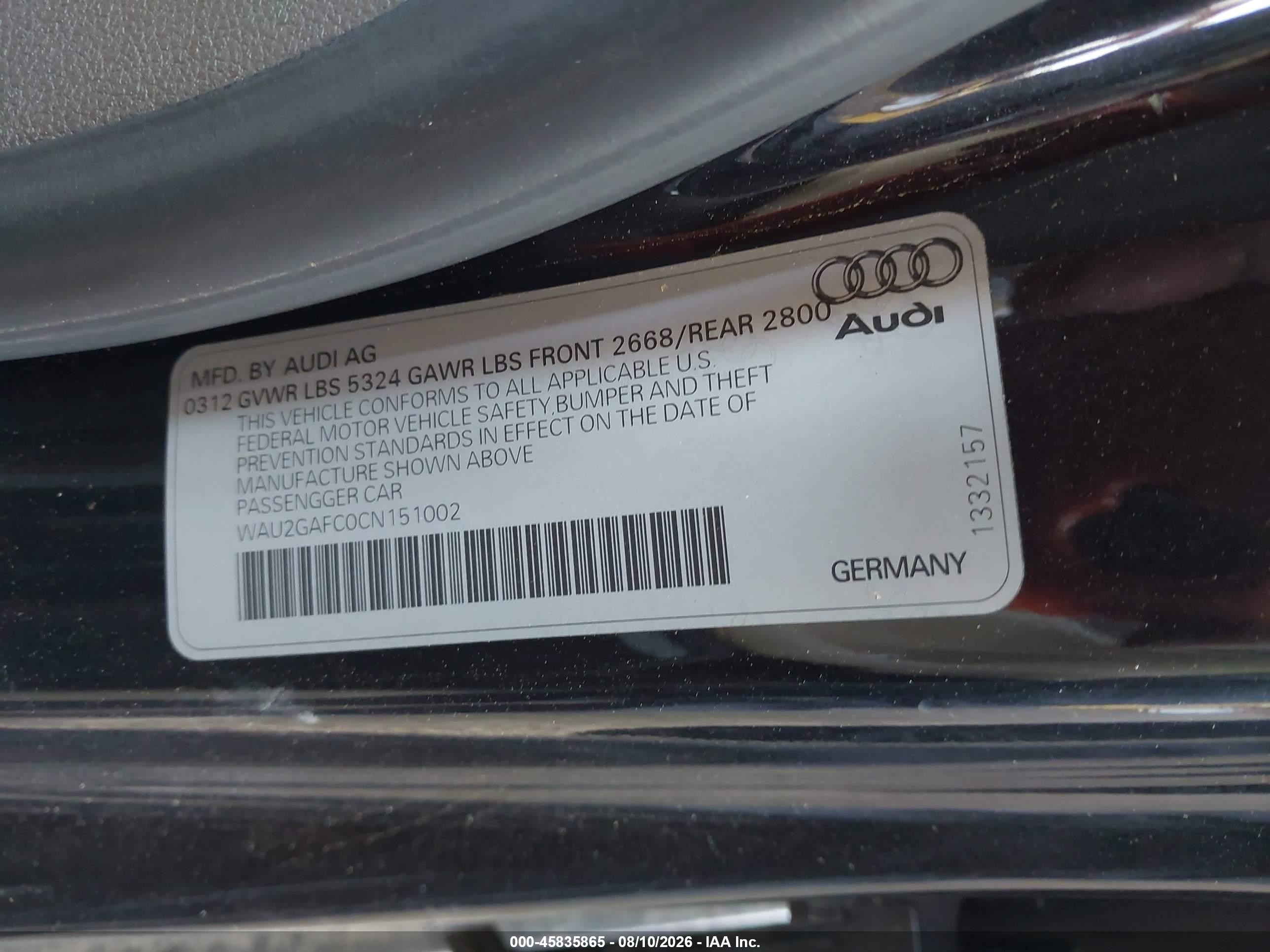 2012 Audi A7 3.0 Prestige Black vin: WAU2GAFC0CN151002